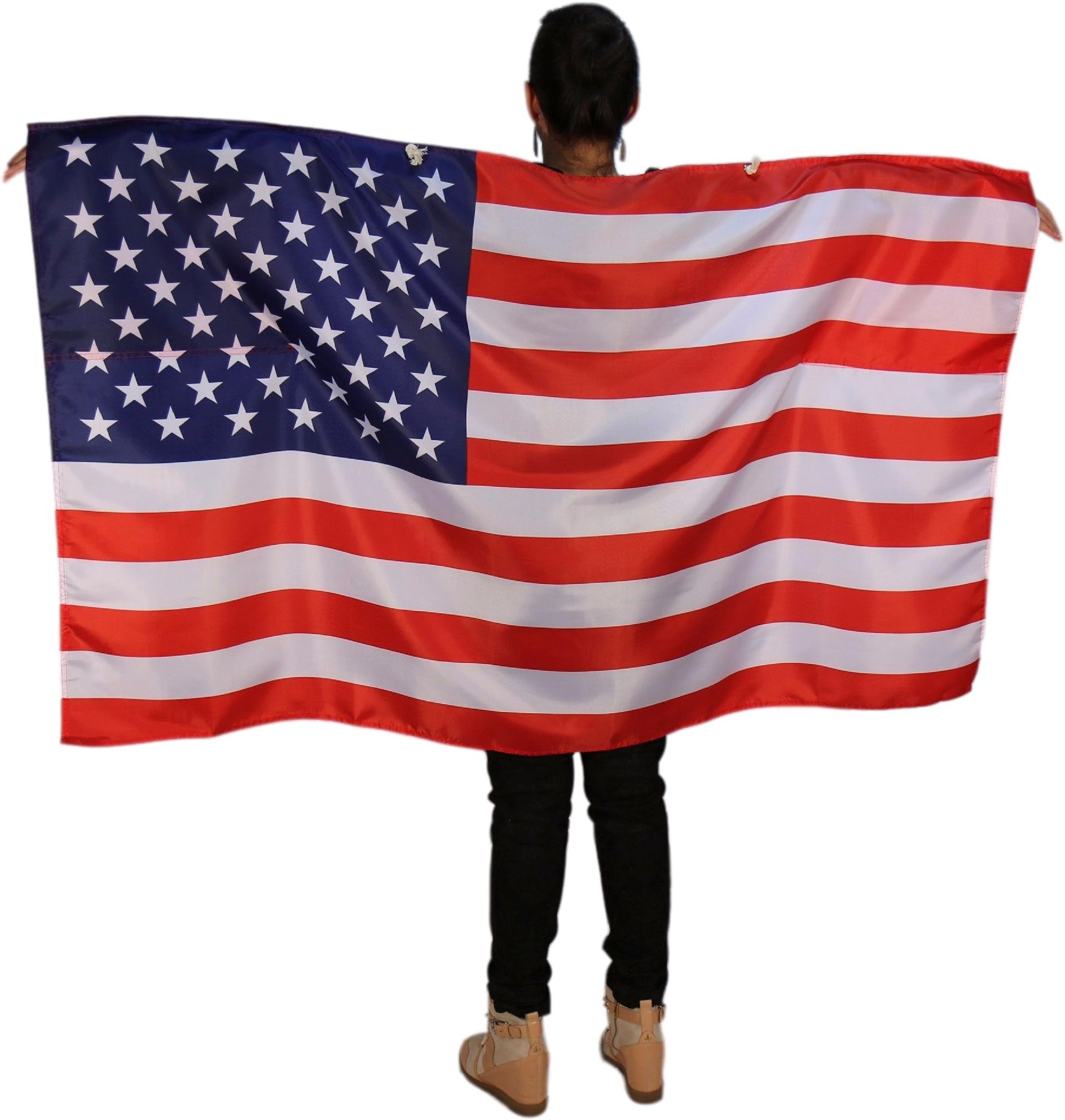 USA American Flag Cape - Full Size Wearable Flag with Sleeves and Soft Neck Tie for Adults - Use it as a Poncho, Wrap, Cloak, Or Shawl