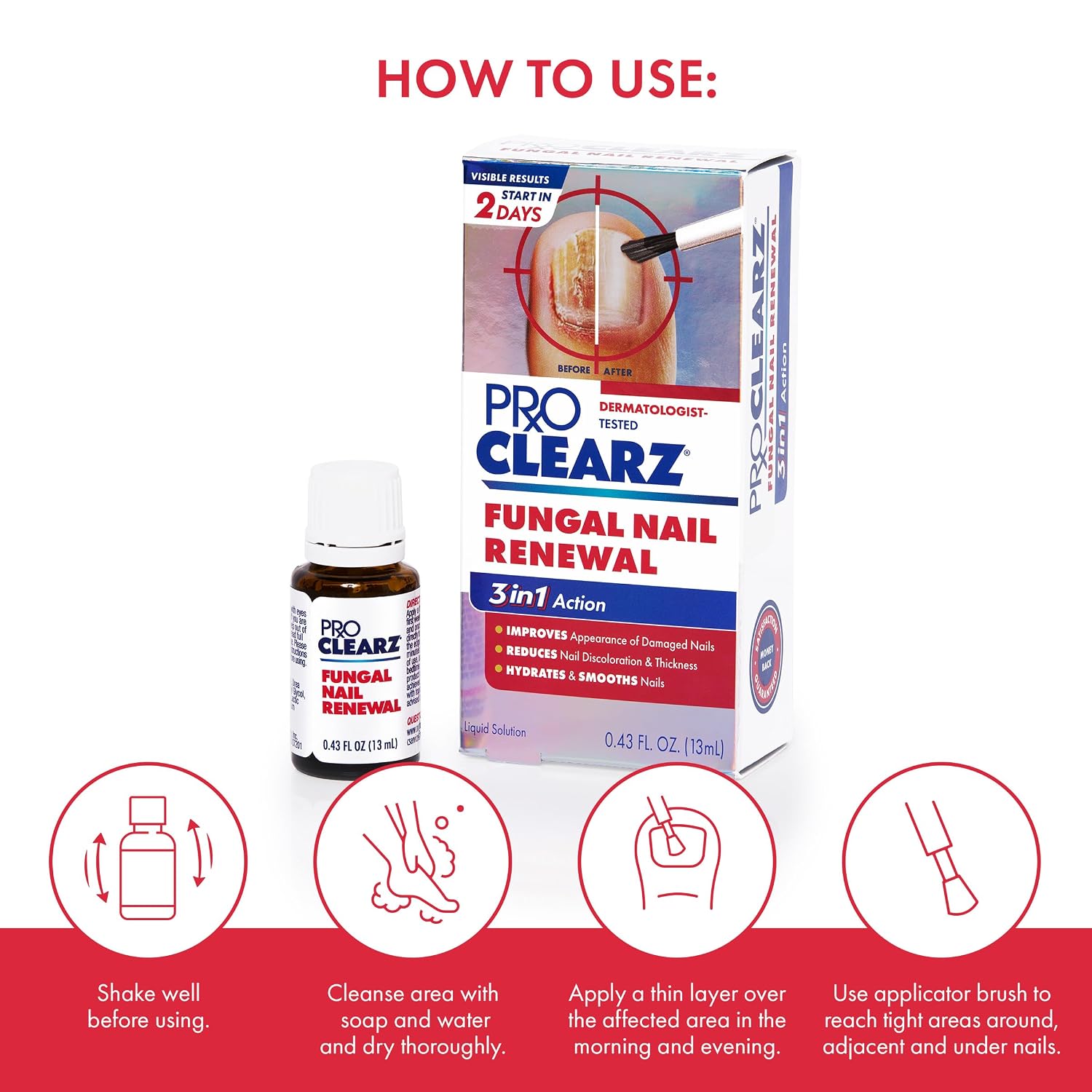Fungal Nail Renewal 0.43 fl oz – Dermatologist-Tested Brush-On for Nail Discoloration, Thickening & Brittleness – Hydrates & Smooths Nails