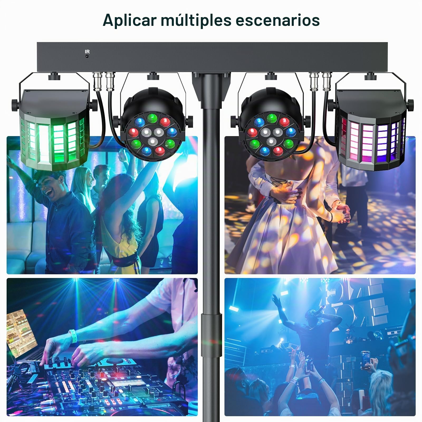 60 W Derby + RGBW LED Par luz DJ con soporte y control remoto, iluminación de escenario con DMX-3/6/15 canales luces de discoteca para DJ, fiestas, iglesias, conciertos, bodas, Navidad (con