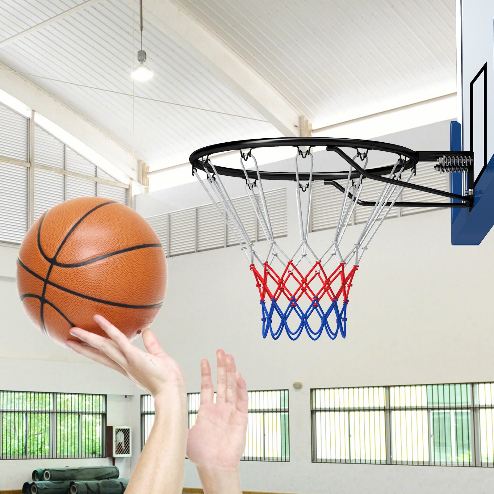 GYMAX Canestro da Basket, Anello da Pallacanestro da Parte, Cerchio in Metallo da 48 cm con Rete, Canestro da Basket Professionale per Interno ed Esterno, Resistente alle Intemperie