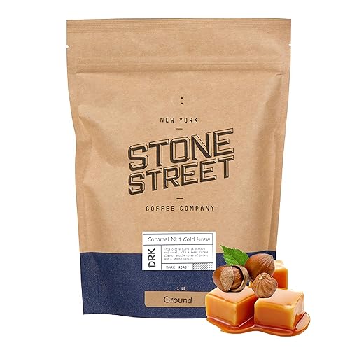 Stone Street Café con sabor a café frío, sabor natural a nuez de caramelo, bajo en ácido, 100% colombiano, café gourmet, molido grueso, tostado