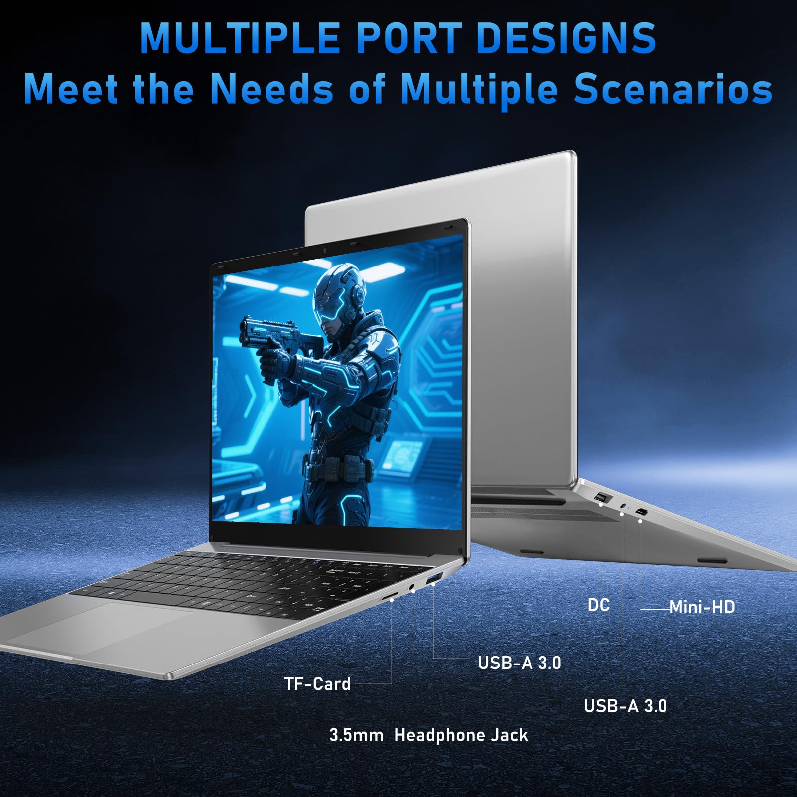 15.6 Inch Laptop 2026 with 4425Y Processor, 8GB RAM 256GB SSD Laptop Computer Pc, FHD 1920 x 1080P, 5000 MAh/38.5Wh, TF Card/Webcam/Touchpad, Student/Home/Business — view 2