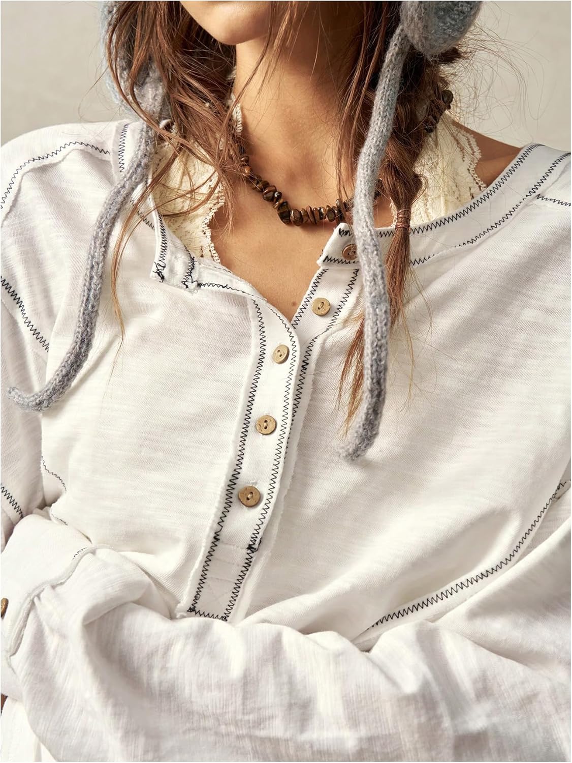 SHENHE Women's Oversized Sweatshirt Long Sleeve Button Up Henley Neck Tunic Top Pullover - Image 4