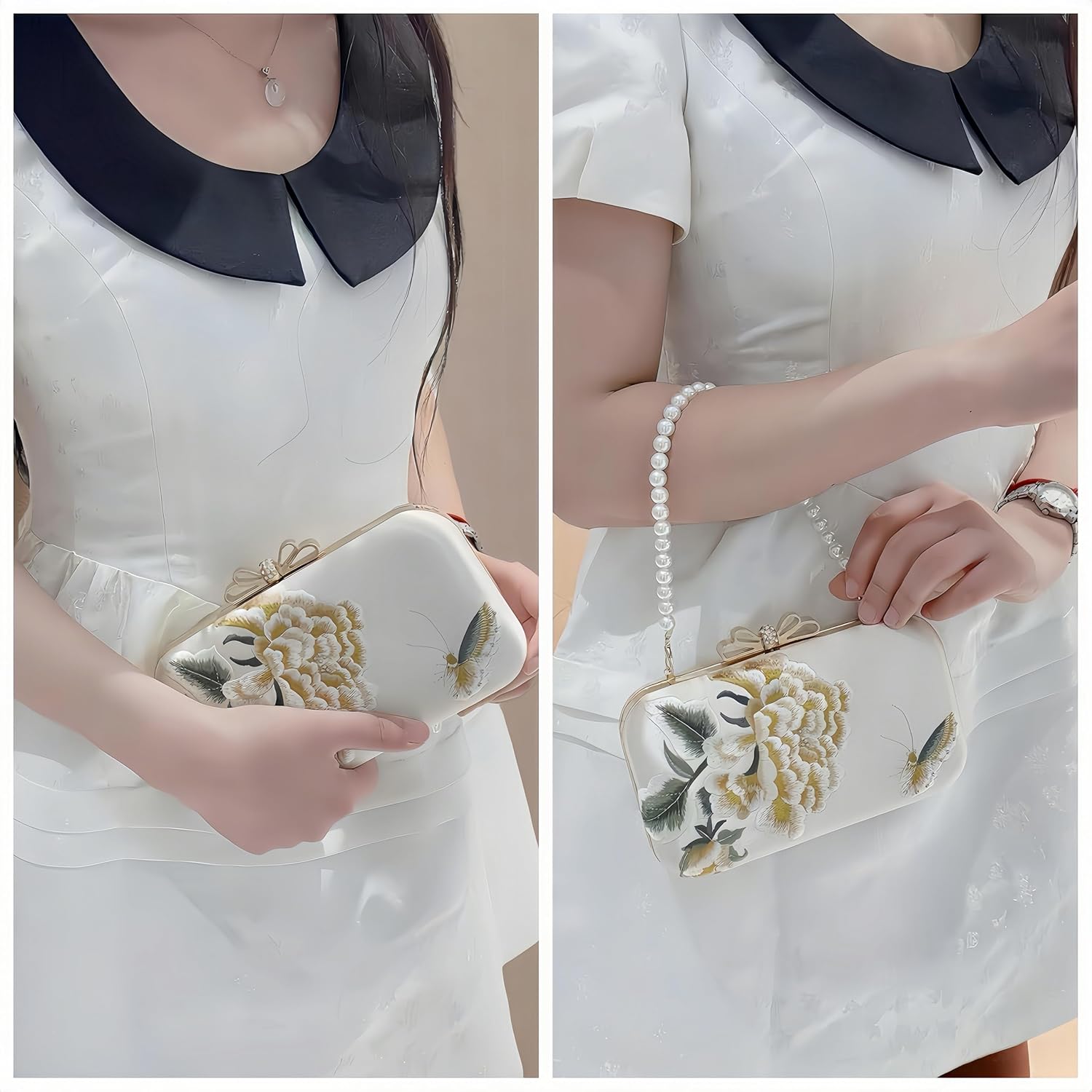 Women Embroidered Bag Silk Shoulder Bag Rectangle Handbag Crossbody Bag for Wedding Party Banquet