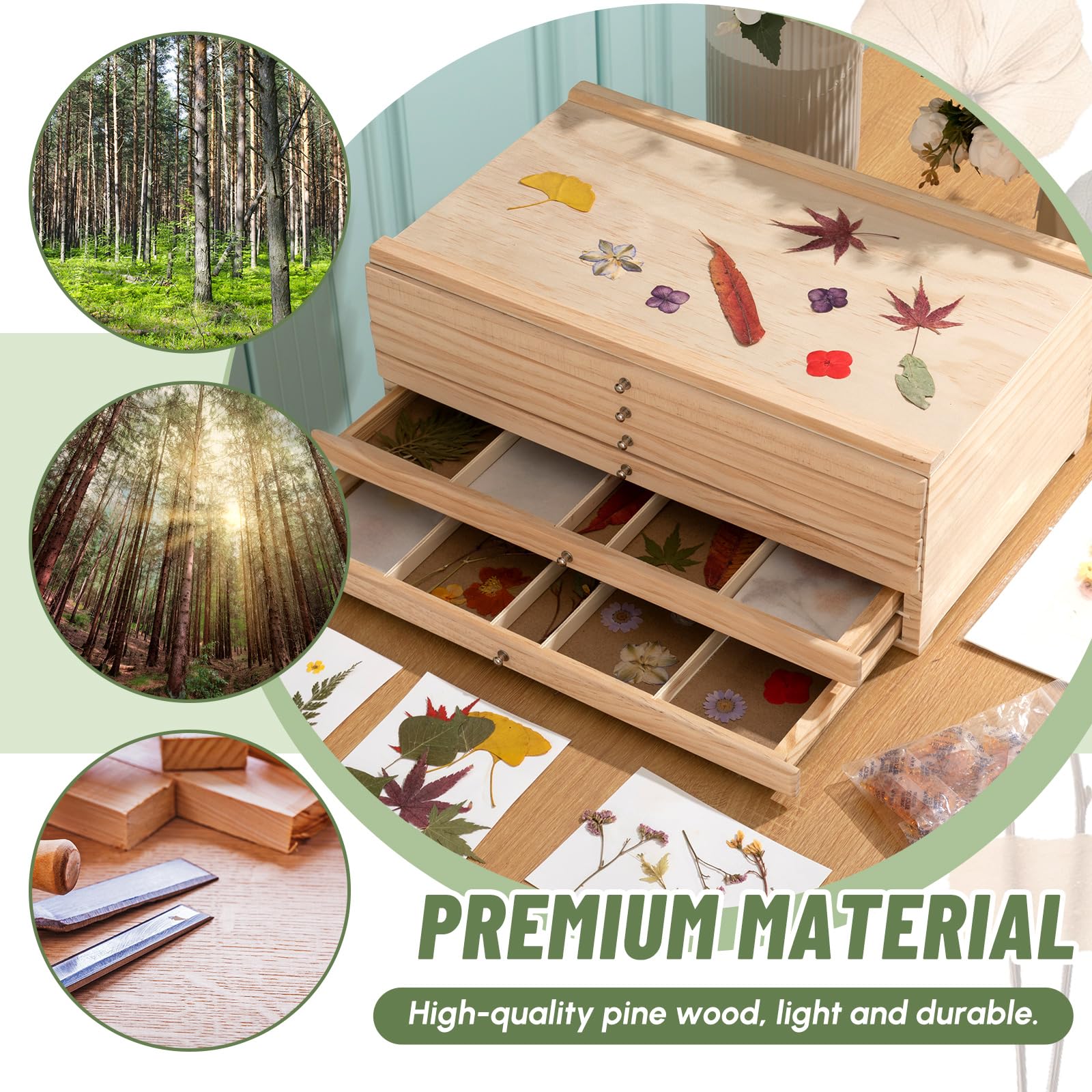 AceOrbit Aufbewahrungsbox aus gepresstem Holz mit 6 Schubladen, Künstlerbedarf, Aufbewahrungs-Organizer mit Löschpapier, Trockenmittel und Pinzette, getrocknete Blumen, Schubladenbox, Kunst-Organizer