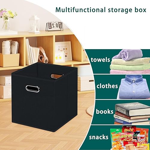 Vista 174 de Cubos de almacenamiento plegables negros, caja de almacenamiento de tela, cestas organizadoras con asas dobles para organizador del hogar