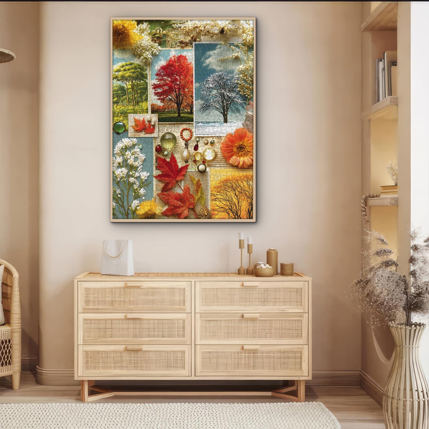PICKFORU Buchstaben der Jahreszeiten Puzzles für Erwachsene 1000 Teile, Natur Blumen Jigsaw Puzzles 1000 Teile, Pflanzenkunst Ahornblätter Puzzle