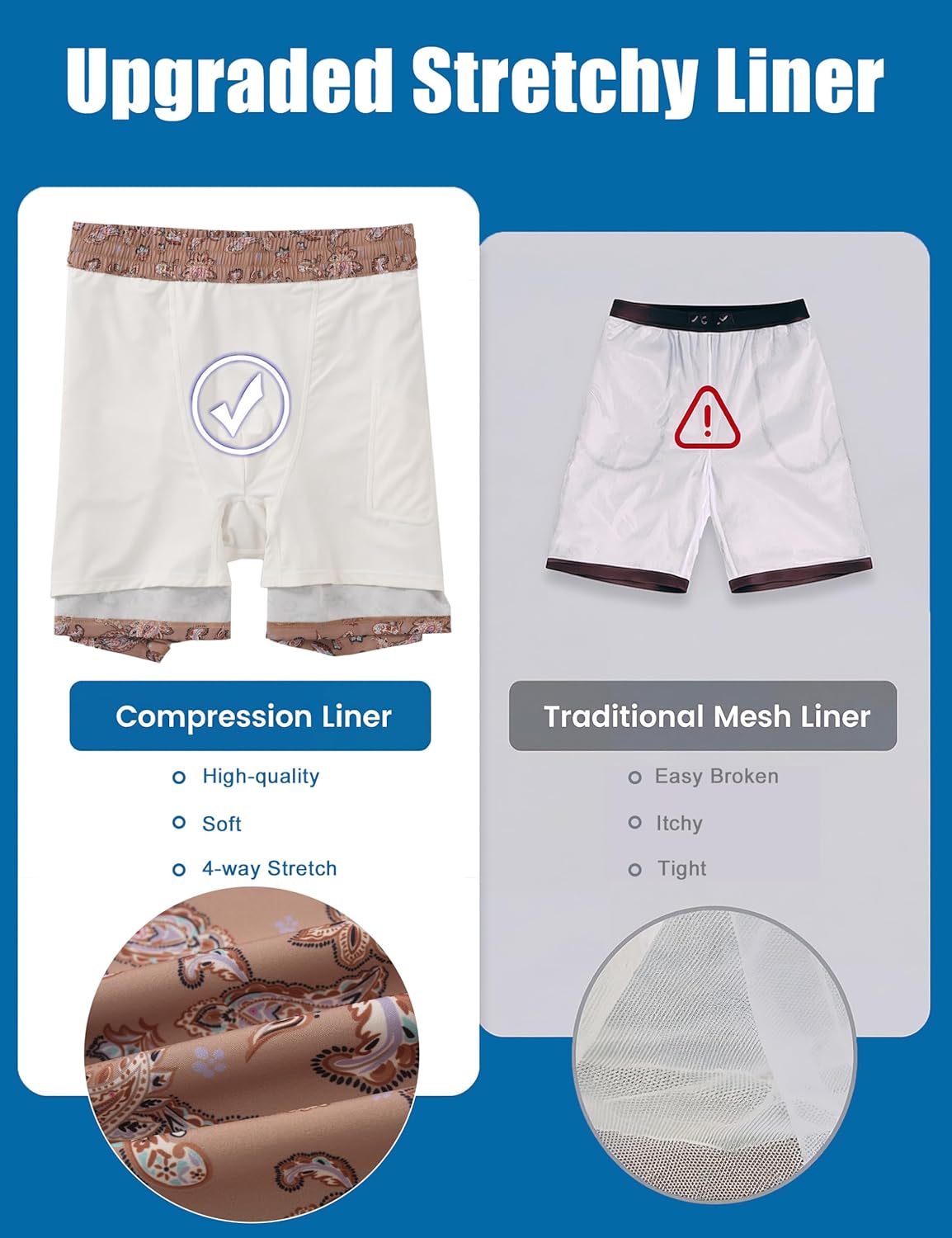 TACVASEN Mens Swim Trunks with Compression Liner 7 Inch Bathing Suit Board Shorts Quick Dry with Mesh Pockets