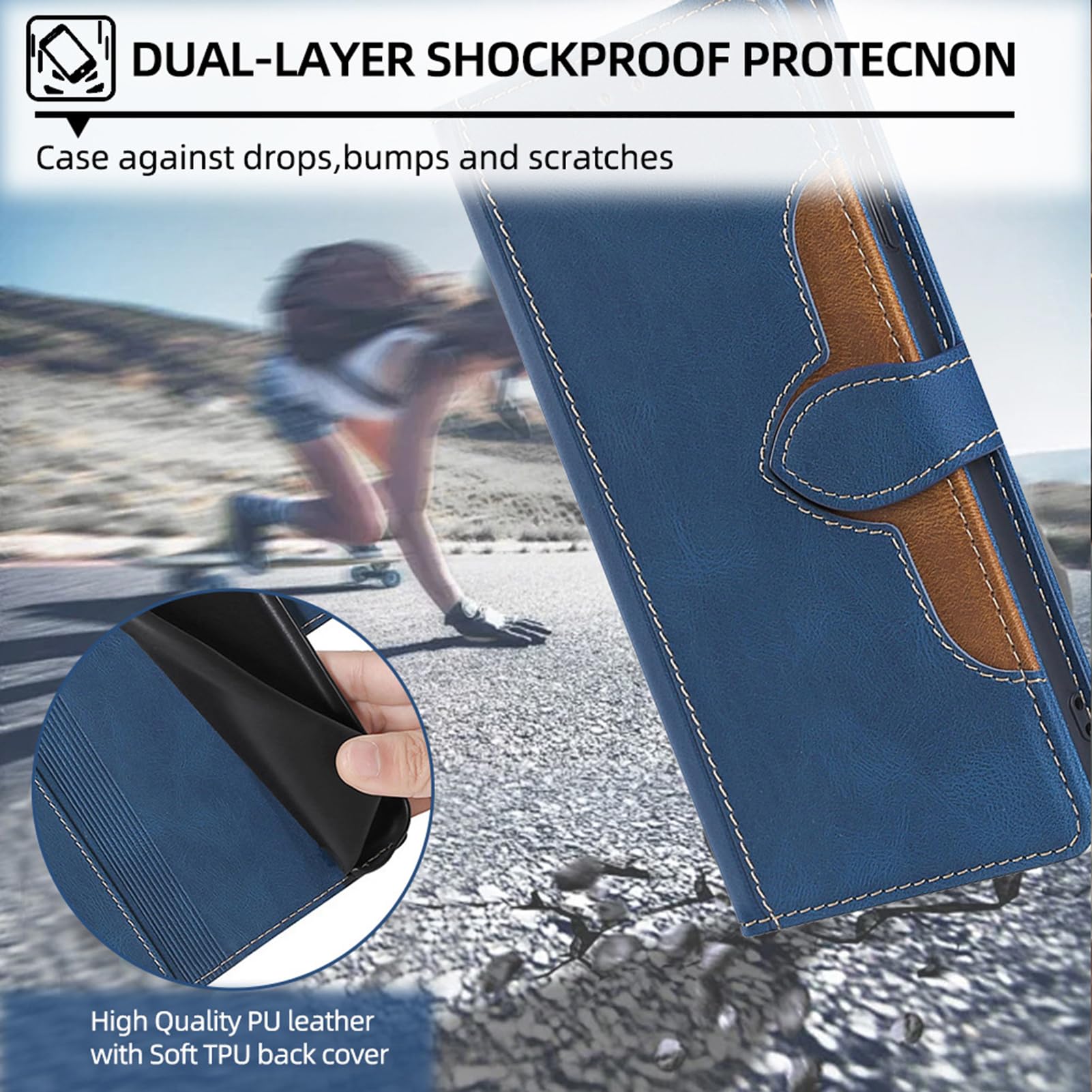 Skórzane etui do Huawei Pura 90 Pro Max/90 Pro, etui z klapką z zapięciem magnetycznym, przegródką na karty i stojakiem, etui na telefon komórkowy z kolorowym blokowaniem, brązowe, 90 Pro