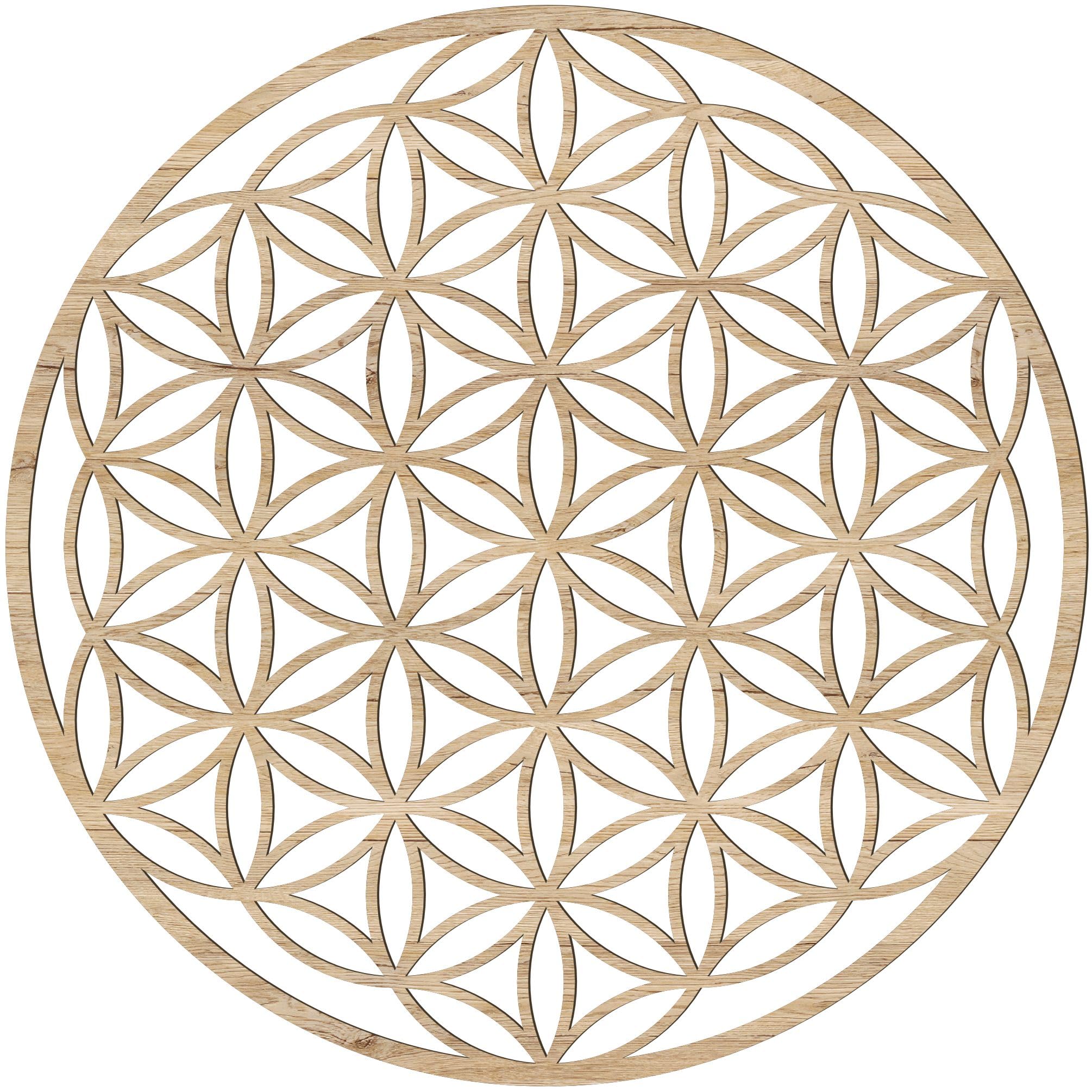 Blume des Lebens Wandbild aus Holz in Eichen-Optik – Ø 49 cm – Spirituelle Wanddeko für Wohnzimmer, Yoga- & Meditationsräume (49 cm, Eiche)