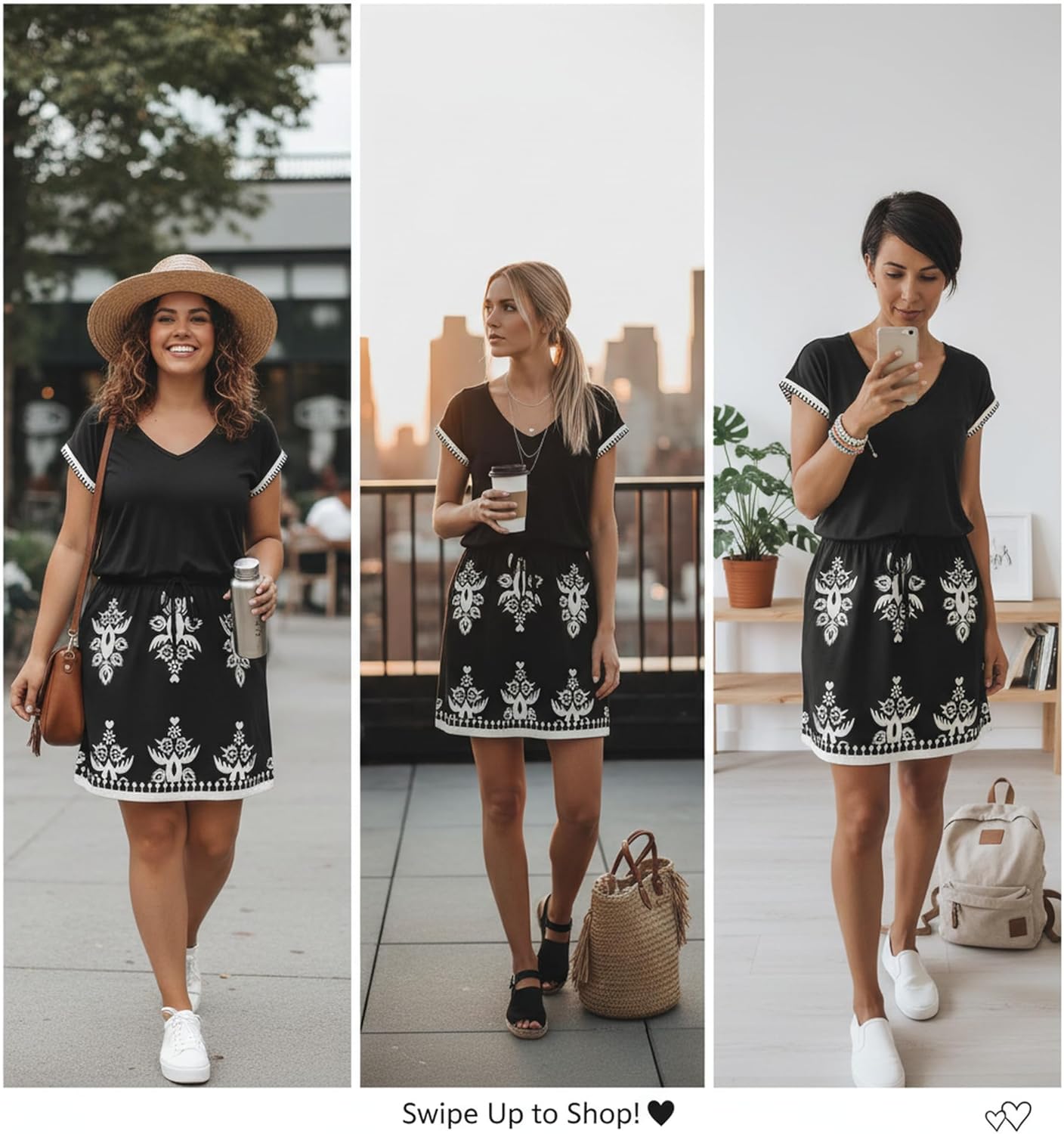 Womens Summer Dress Lantern Sleeve Square Neck Tie Front A-Line Double Layer Hem Mini Dresses - Image 4