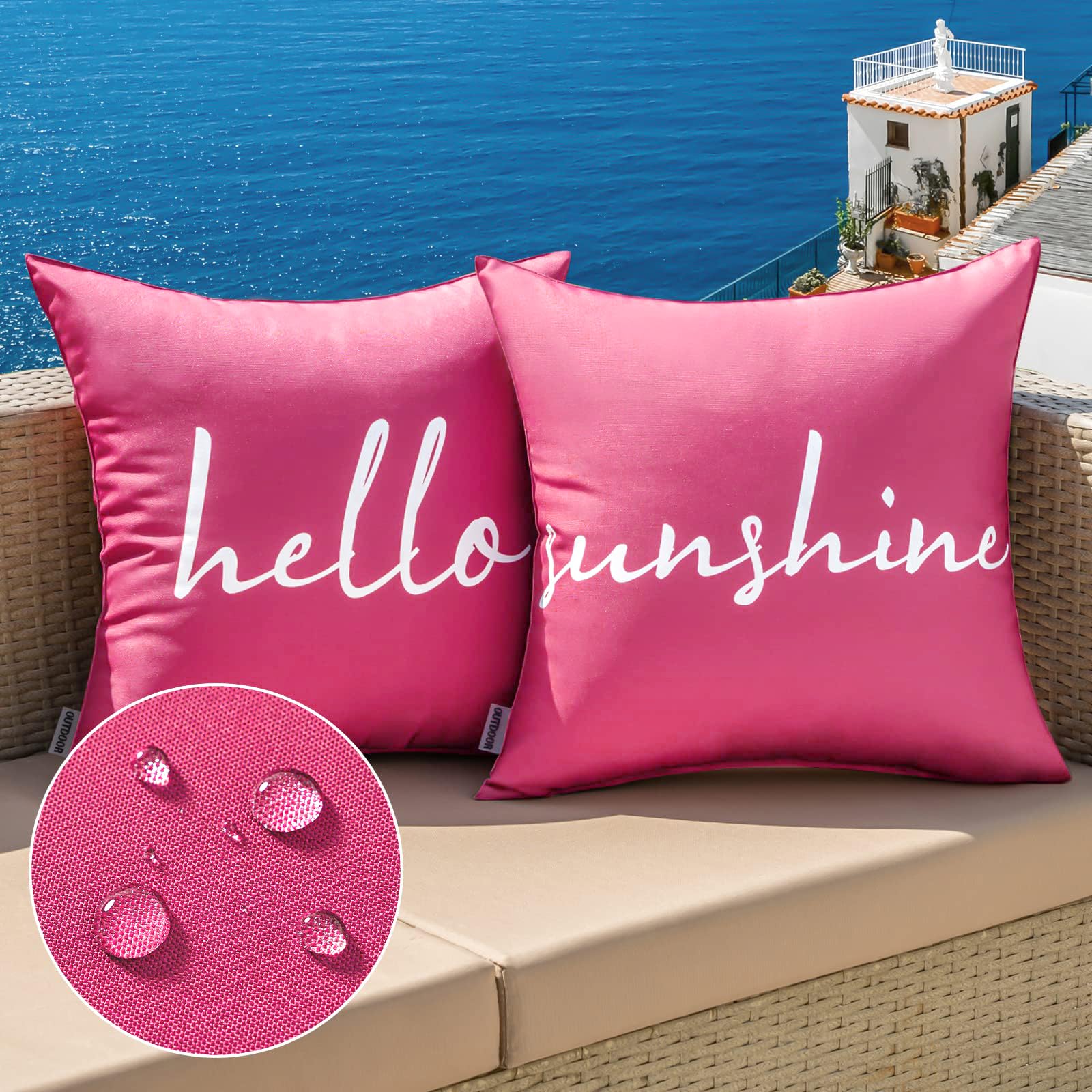 MIULEE Outdoor Waterproof Throw Pillow Covers Set of 2 Hello Sunshine Decorative Outdoor Square Pillowcases for Chair Patio Garden Couch Tent Balcony