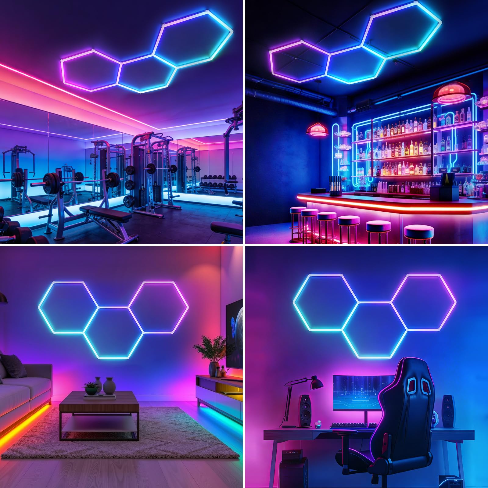 RGB LED Hexagon Deckenleuchte 3 Hex 144W dimmbare Garagenlampe | Musik-Synchronisationsmodus, App- & Fernbedienung Farbwechsel Wabenleuchte für Gaming-Zimmer Fitnessstudio Garage Bars Partei