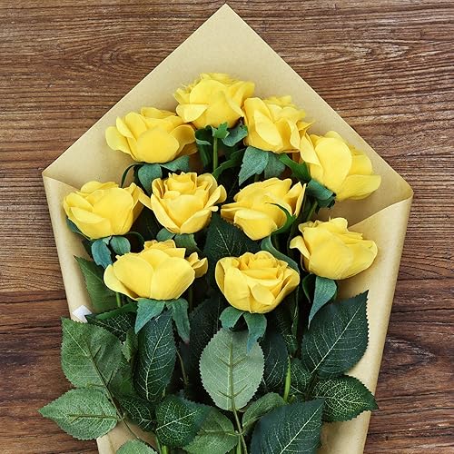 Miniatura 83 de FiveSeasonStuff 12 tallos de flores artificiales, rosas de seda de tacto real para decoración de bodas, ramos de novia, centros de mesa, fiestas y 9