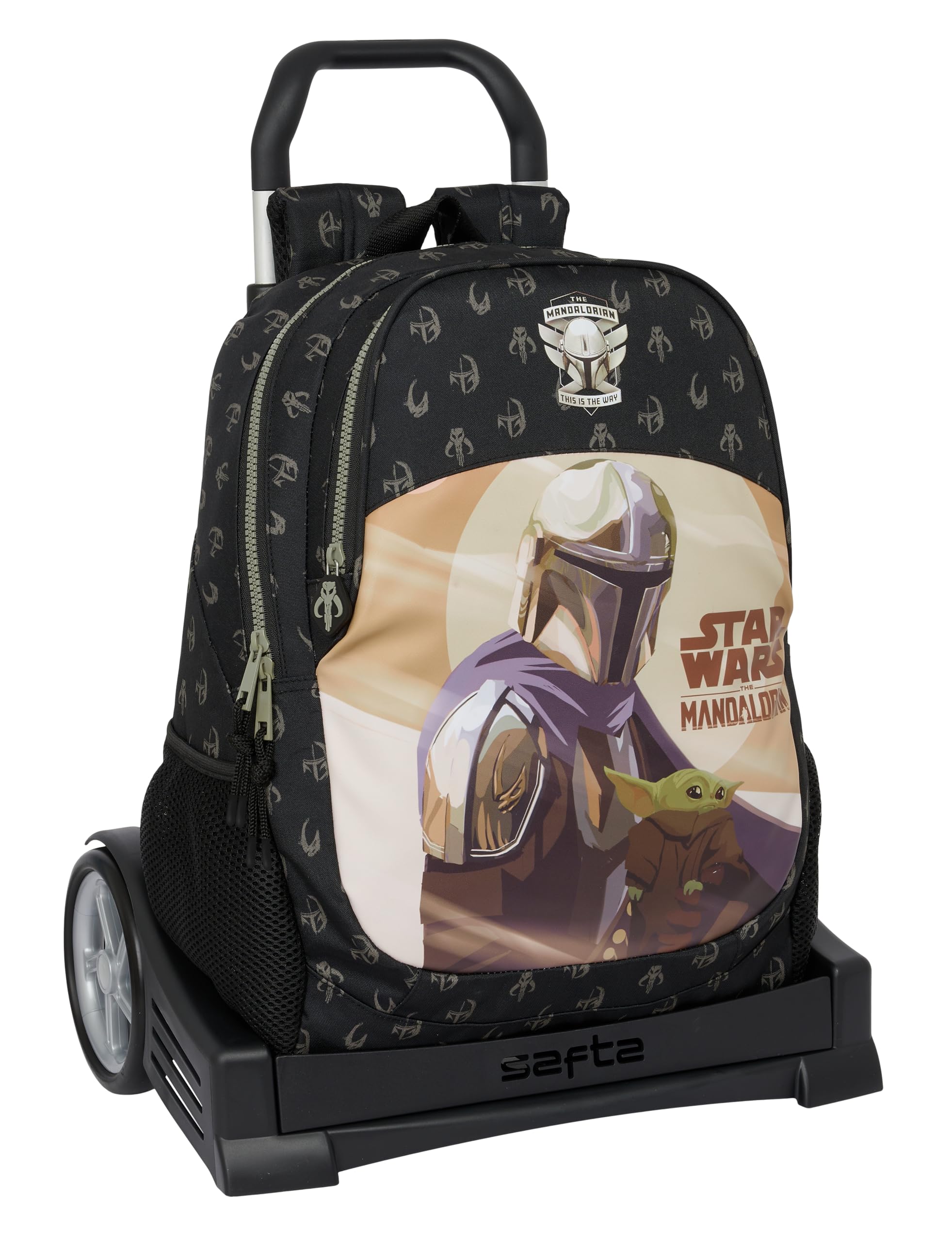 Safta THE MANDALORIAN THIS IS THE WAY - Mochila Escolar, Espalda Ergonómica, con Carro Evolution, Ideal para Niños de Diferentes Edades, Versátil, Calidad y Resistencia, 32x16x44 cm, Color Negro