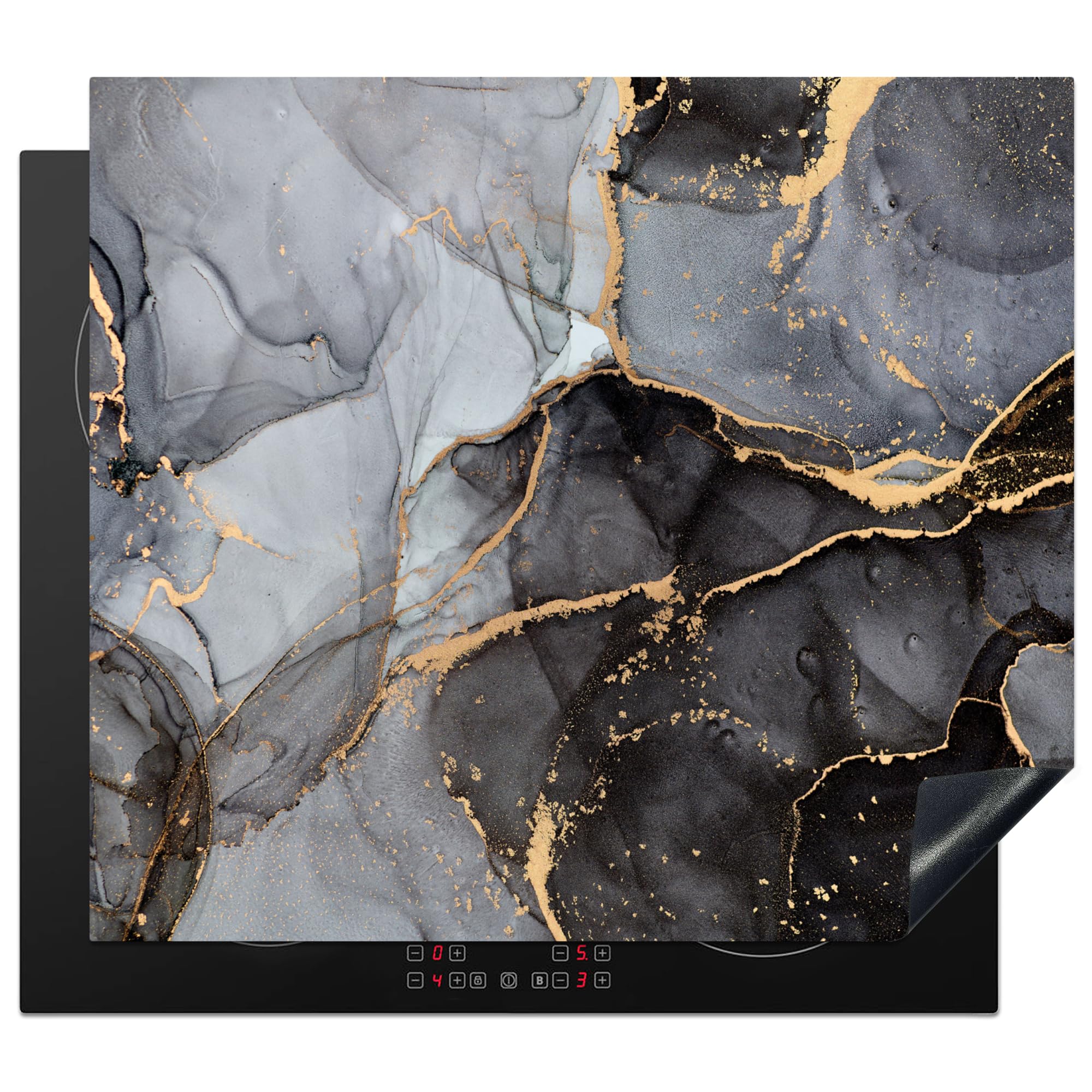 KitchenYeah© Induction Hob Cover Protector Mat 20.2"x22.9" / 58.3x51.3 cm Kitchen Universal Ceramic Covers for Electric Cookers Vinyl Marble - Abstract - Gold - Grey