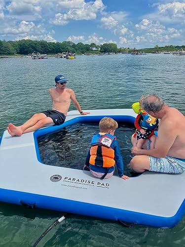 Miniatura 7 de Alfombrilla inflable flotante para lago, plataforma inflable, plataforma de barco, muelle de natación para piscinas, lagos y océano, forma hexagonal