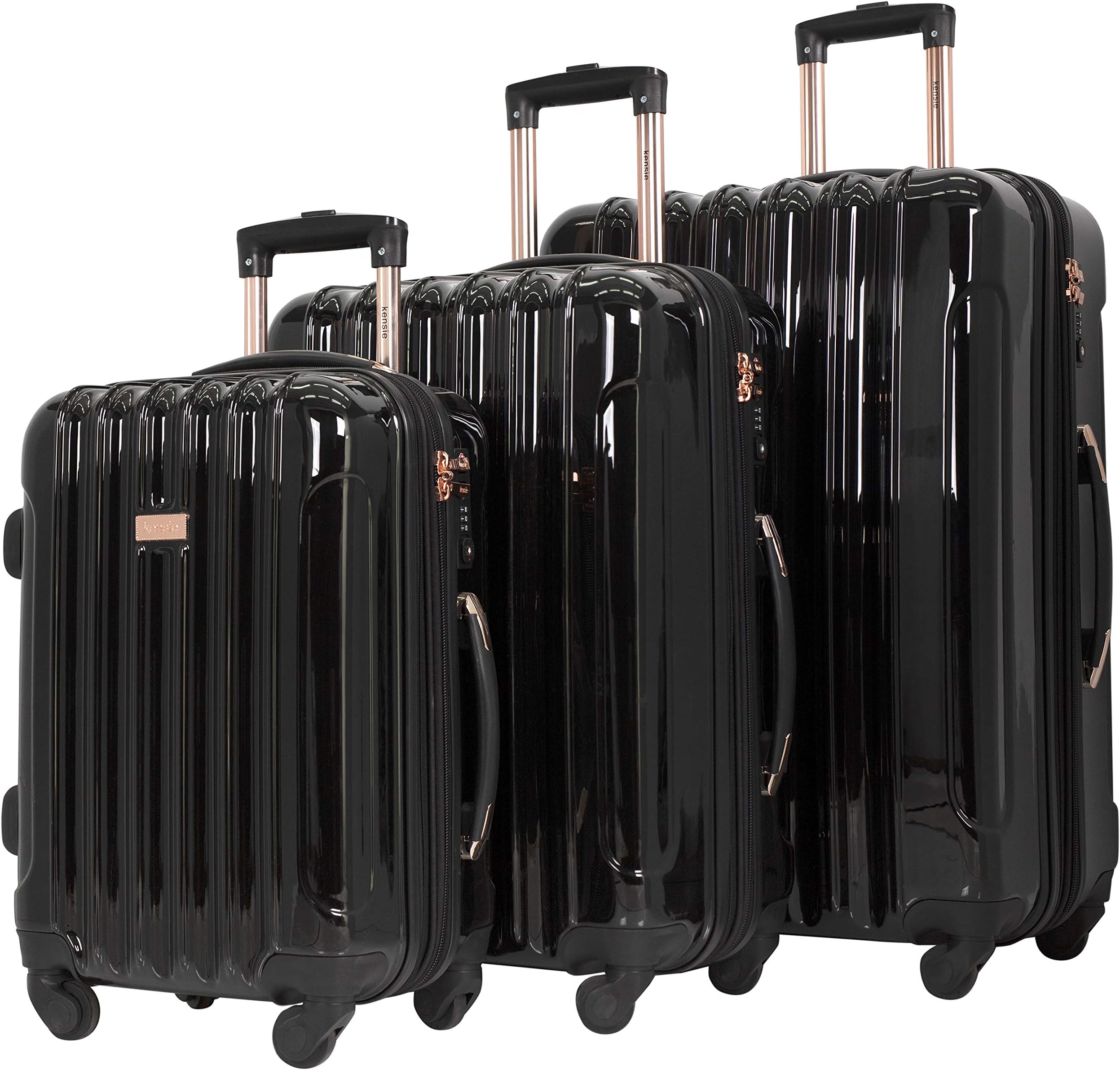 3 Piece "Alma" Light Metallic Style TSA-Lock Spinner Luggage Set, Midnight Black Option