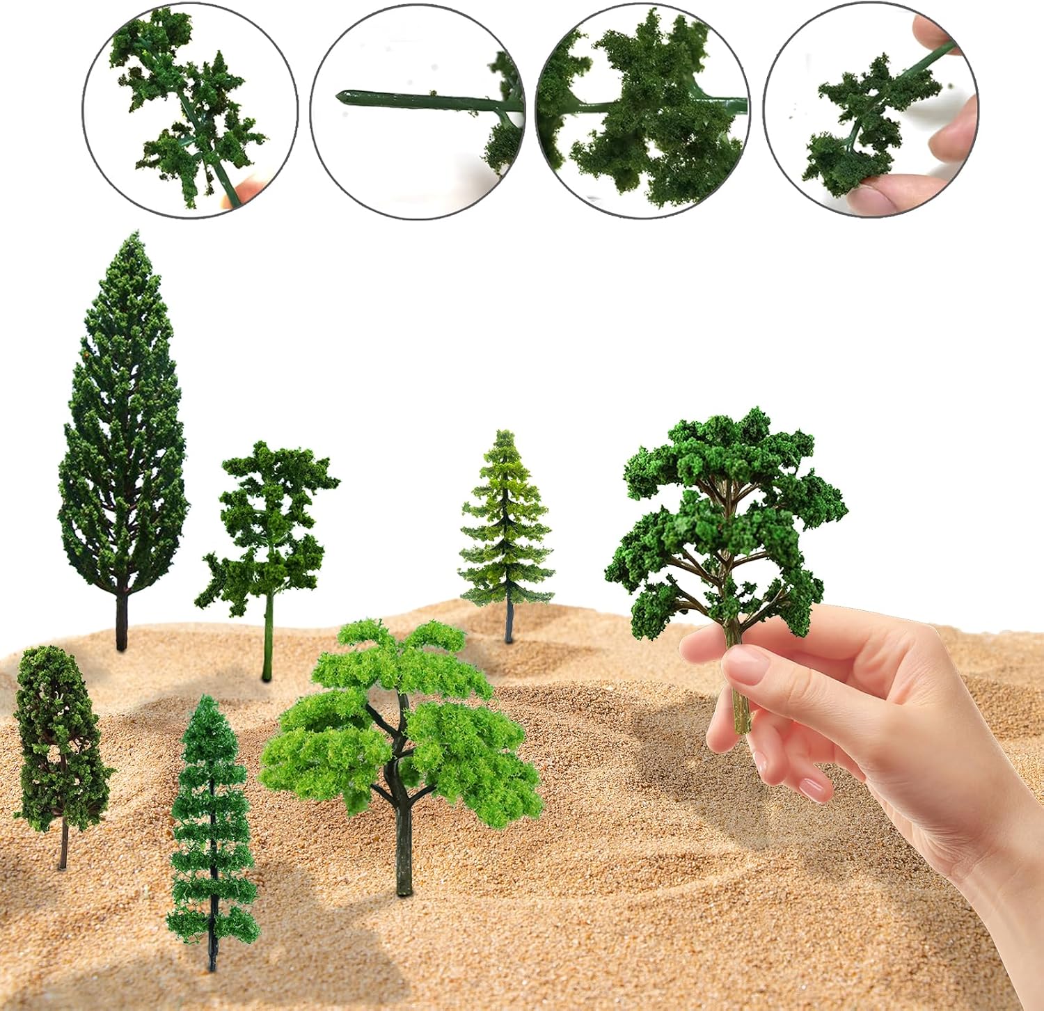 Mixed Model Trees, 42pcs, Diorama Supplies, Fake Mini Trees, Trees for Diorama for Village, Architecture, Natural Green Landscape, Railroad Scenery, DIY Crafts