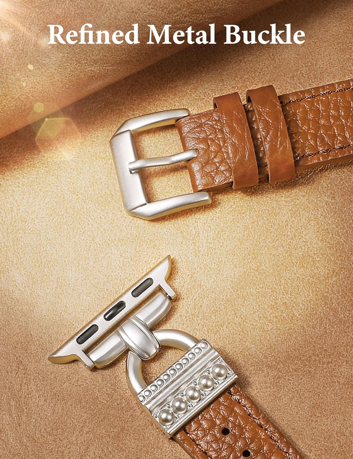 TOYOUTHS Compatible with Apple Watch Band Women Leather 49/46/45/44/42/41/40/38mm Dressy Thin Leather Strap Designer D-Shaped Metal Buckle Bracelet for iWatch Series 11 10 9 8 7 6 5 4 Ultra/SE 3 2 1 - Image 3