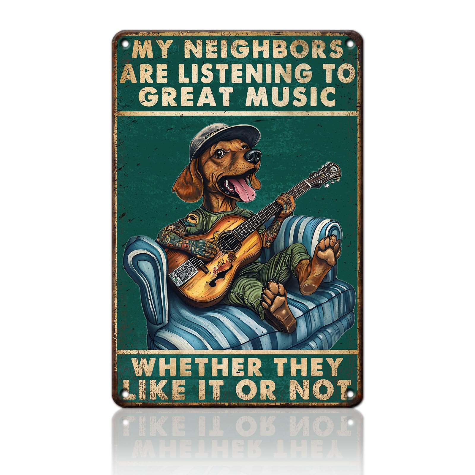 Anceky My Neighbors Are Listening to Great Music Dog Tin Sign Funny Metal Sign Vintage Wall Decor for Home Porch Yard Garden Outdoor 12×8 Inch