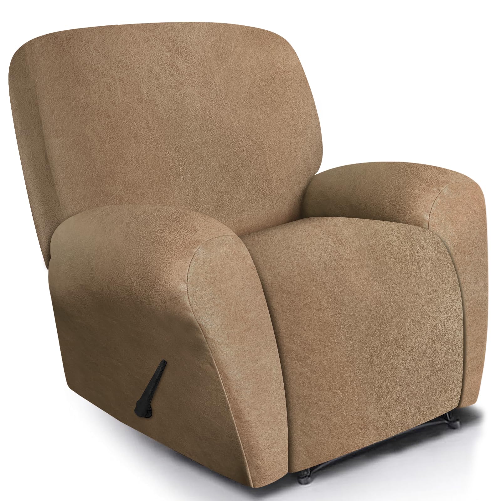 ANARACHON Leather Look Recliner Chair Covers, 4 Pieces Recliner Covers Non Slip, Soft Cover for Reclining Chair, Washable Furniture Protector for Pets (1 Seater, 026 Brown)