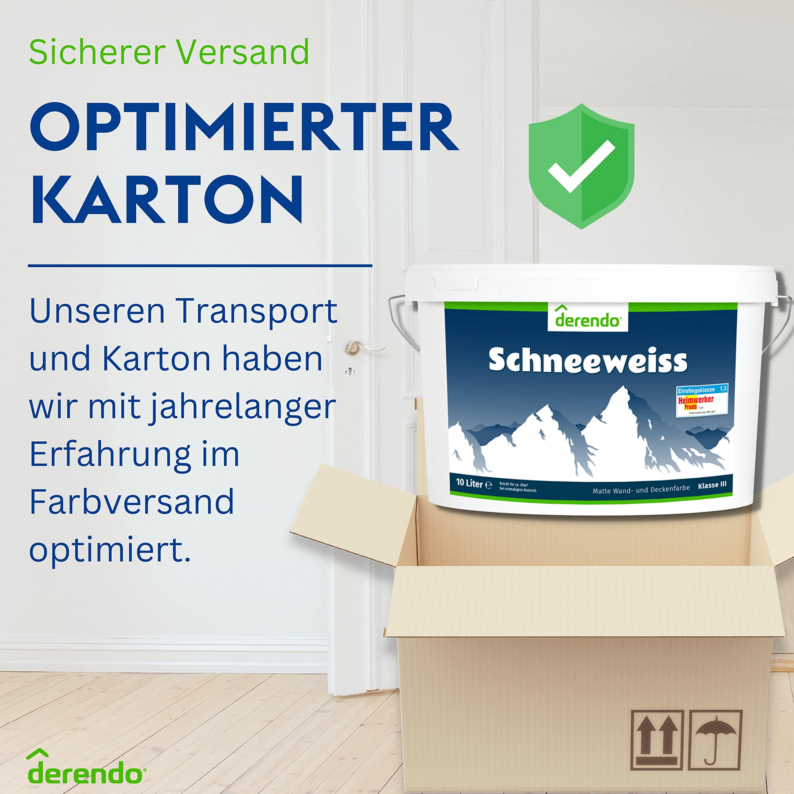 derendo Wandfarbe weiß 10l - Schneeweiss - matt weiße Farbe deckend Innenfarbe zum ausbessern Testsieger tropffrei, geruchsarm und umweltfreundlich