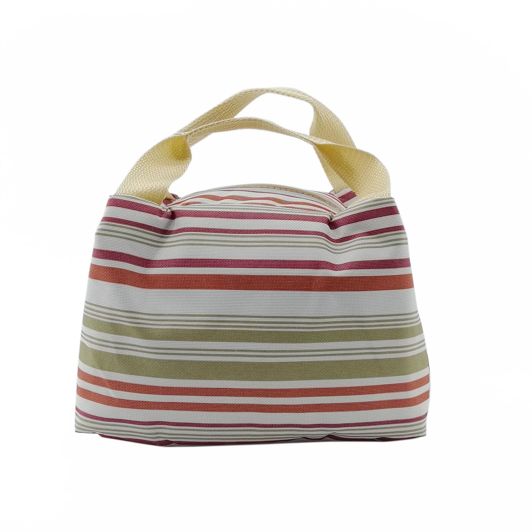 Vinsani Striped Red Insulated Striped Canvas Thermal Lunch Bag Reusable Portable Cooler Bag Lightweight Convenient Foldable For Work School Picnic Office Adults & Kids –