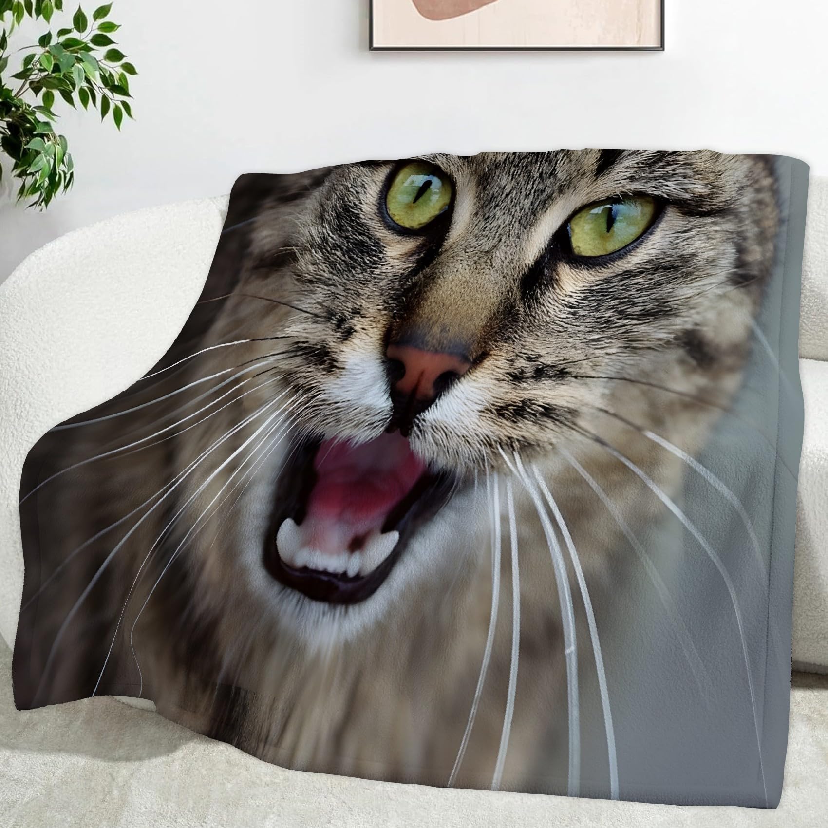 Ypthriline Tabby Cat Blanket, Vivid Realistic Style Microfiber Flannel Throw Blanket, Comfortable Soft Fluffy and Warm, Blankets for Beds, Sofas and Recliners, 230×270 CM