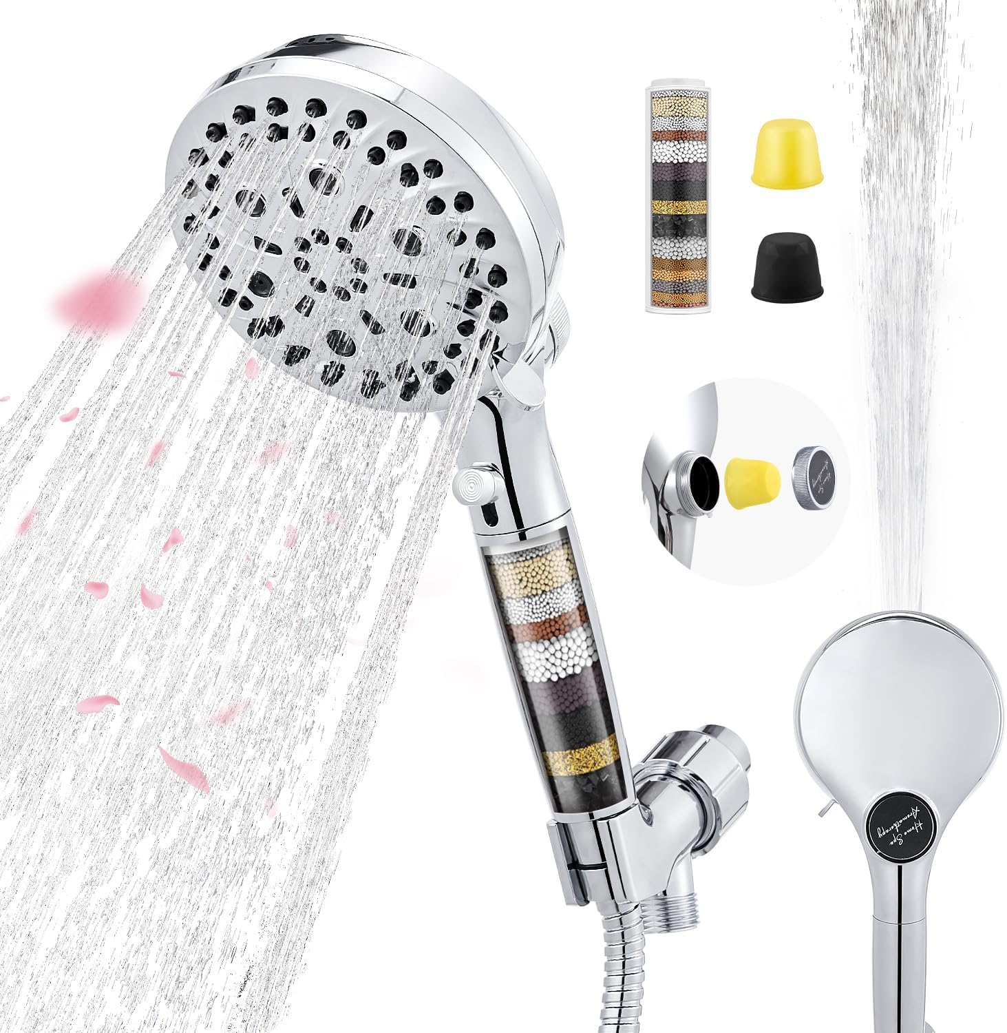 Filtered Shower Head with Handheld High Pressure 10 Spray Mode Showerhead Water Softener Filters Beads for Hard Water
