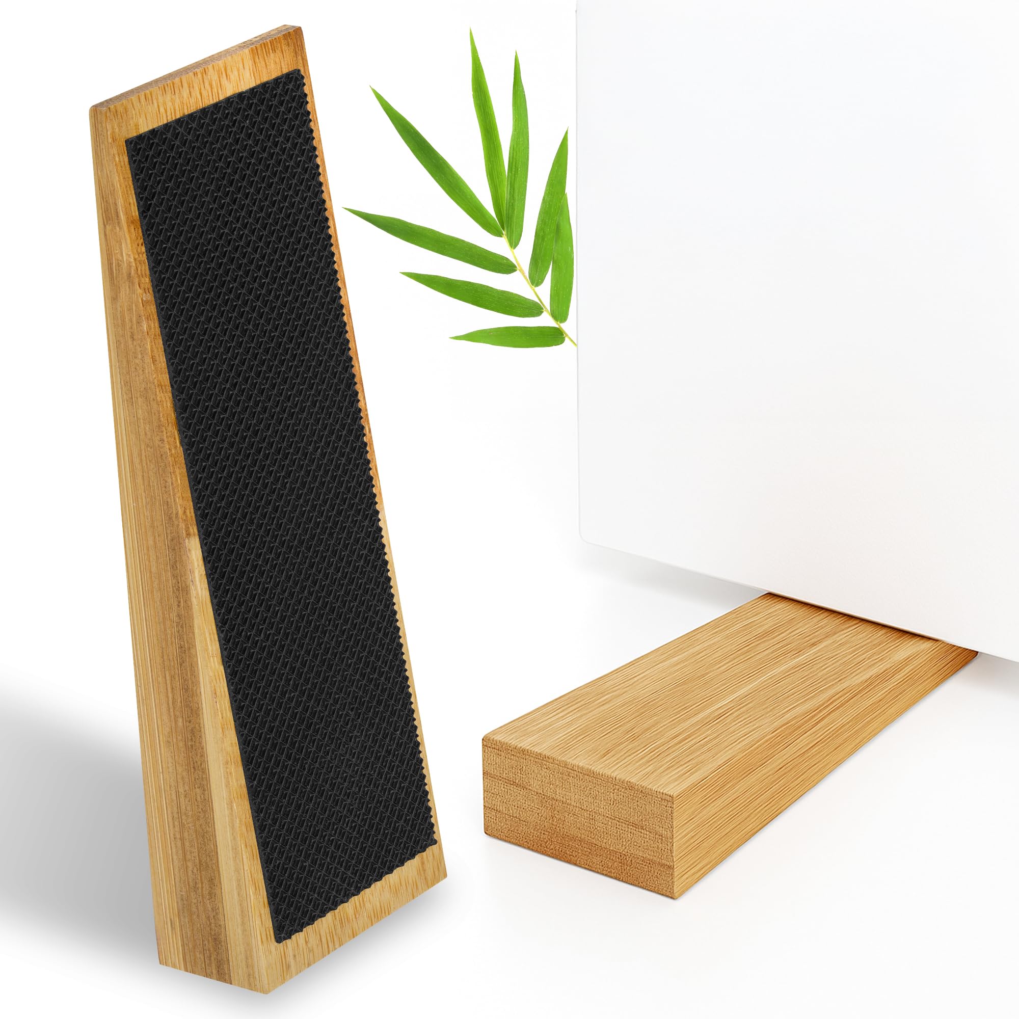 ECENCE Set of 2 Bamboo Door Wedges with Rubber, Non-Slip Door Stopper for All Doors, Wooden Door Stop for Bedroom, Steel, Front & Glass Doors — image 1
