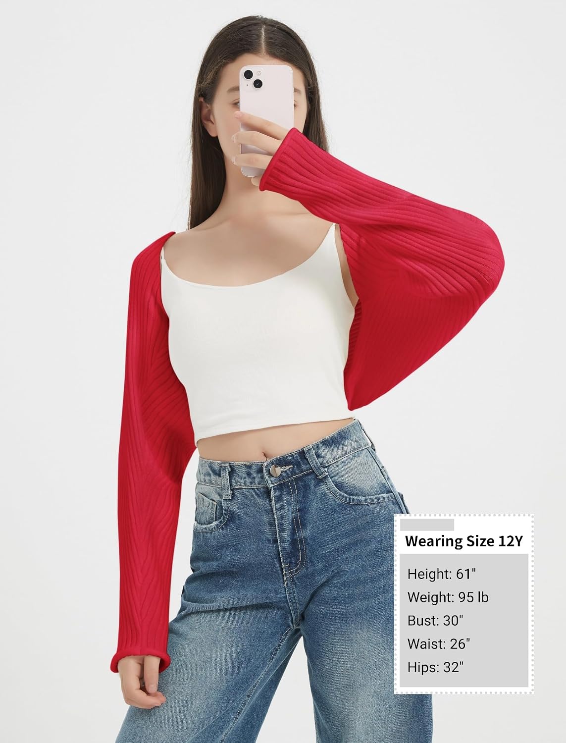 EXARUS Girls Cardigan Teen Open Front Cropped Sweater Long Sleeve Shrug Bolero Ribbed Lightweight Casual Dressy Knit Top