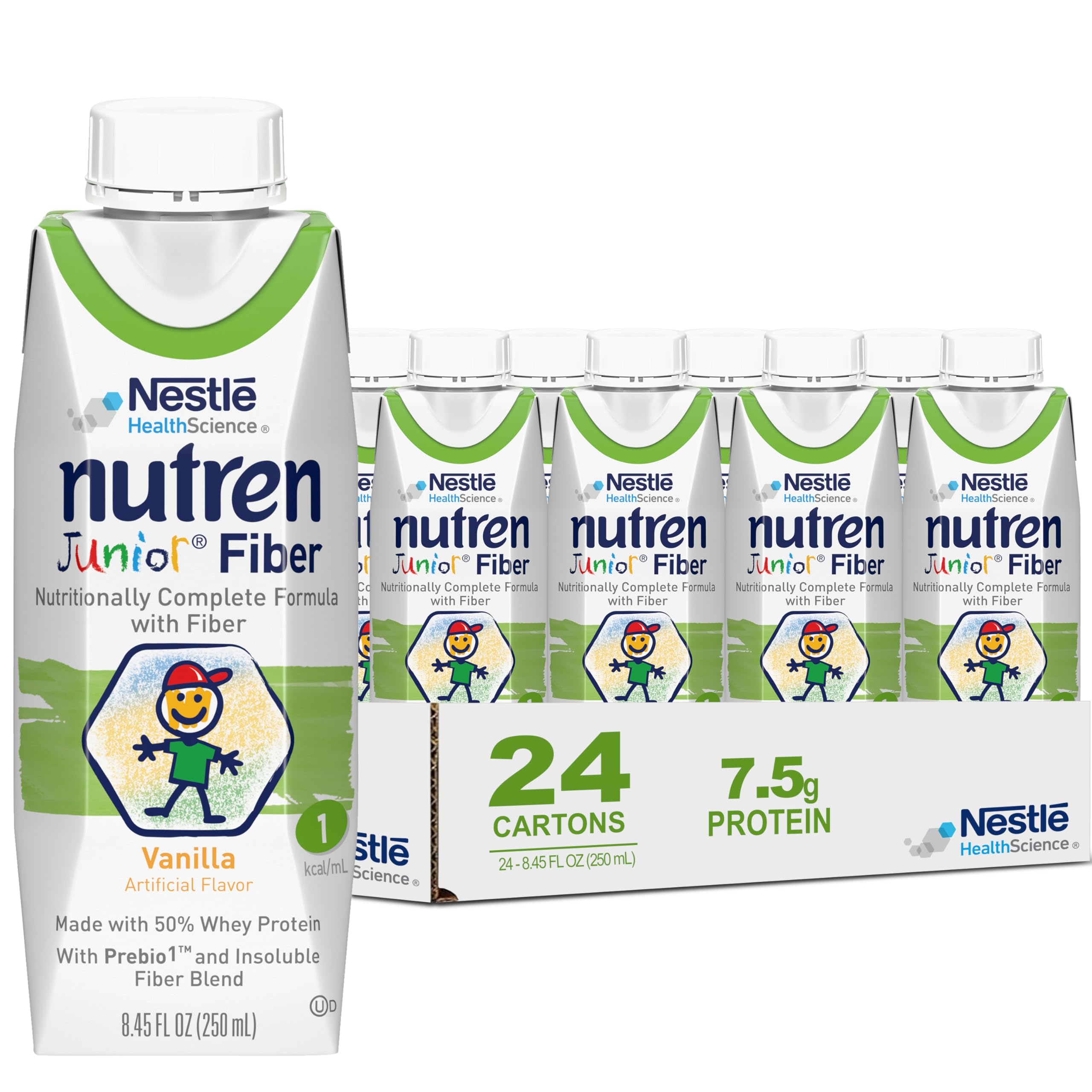Nutren Junior Fiber Tube Feeding Formula, Vanilla, 8.45 Fl Oz, 24pk Vanilla w/ Fiber 202.8 Fl Oz (Pack of 1)