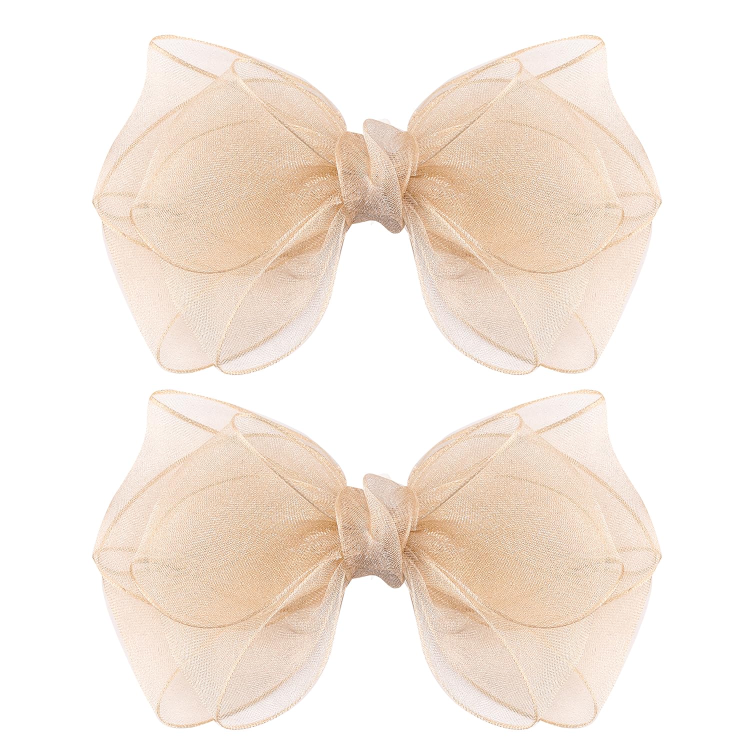 5.5-Inch Organza Double Hair Bows Alligator Clips Hair Accessories for Girls Toddler Kids Children Teens -Champagne Gold