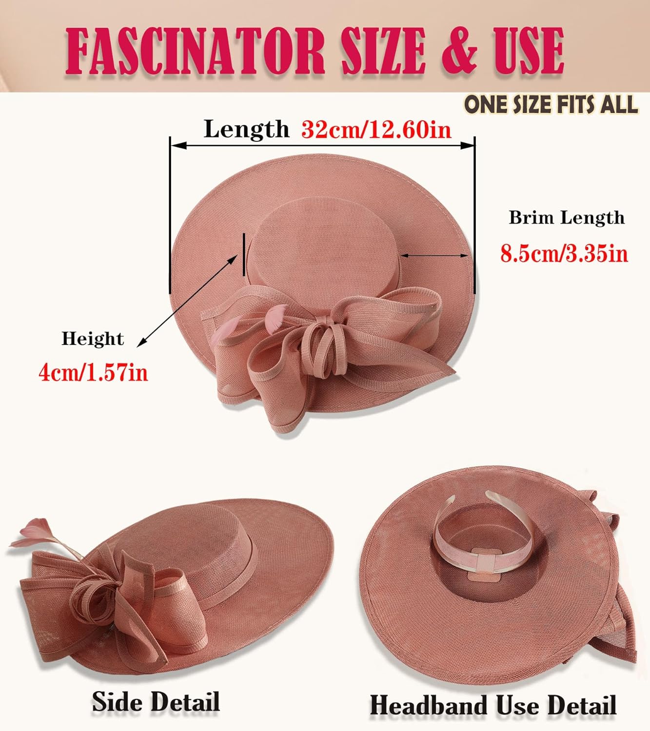 Kgromfy Fascinator Hat for Women Tea Party Hat Flat Top Church Hat Vintage Wedding Headband Fancy Lady Headwear for Derby