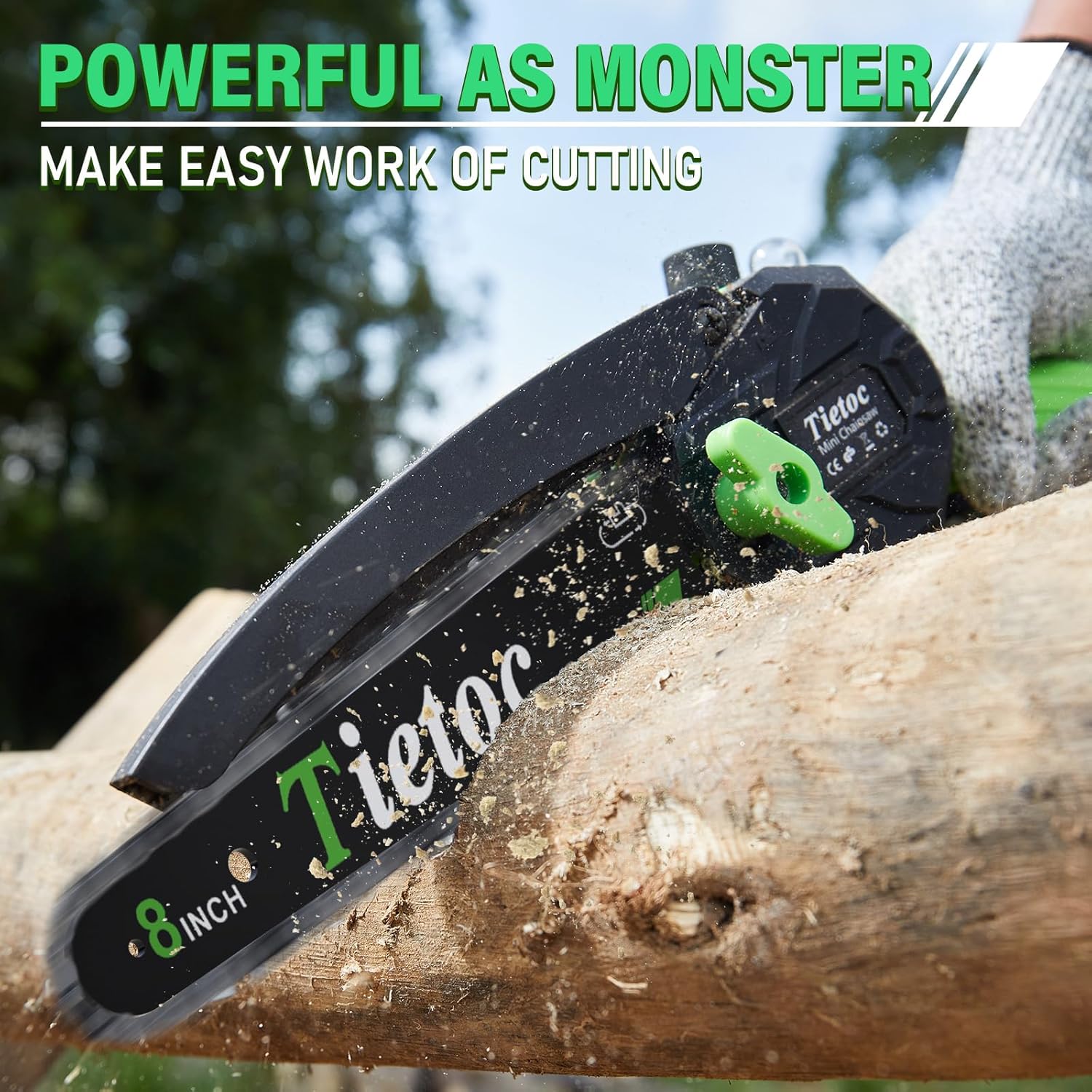 Tietoc Mini Chainsaw 8 inch Cordless with 2x 4000mAh Batteries, Battery Powerd Chain saw with Oiler, Lightweight Handheld Saw for Hous