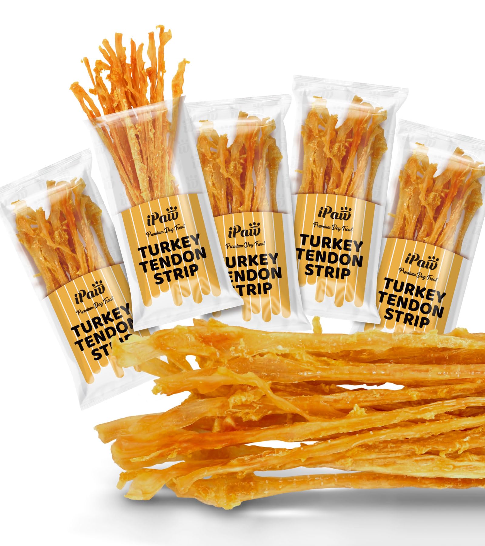 iPaw 5 Packs Value Combo Turkey Tendons for Dogs, Single Protein, Hypoallergenic, All Natural Human Grade Puppy Chew, Rawhide Alternative Dog Treats,