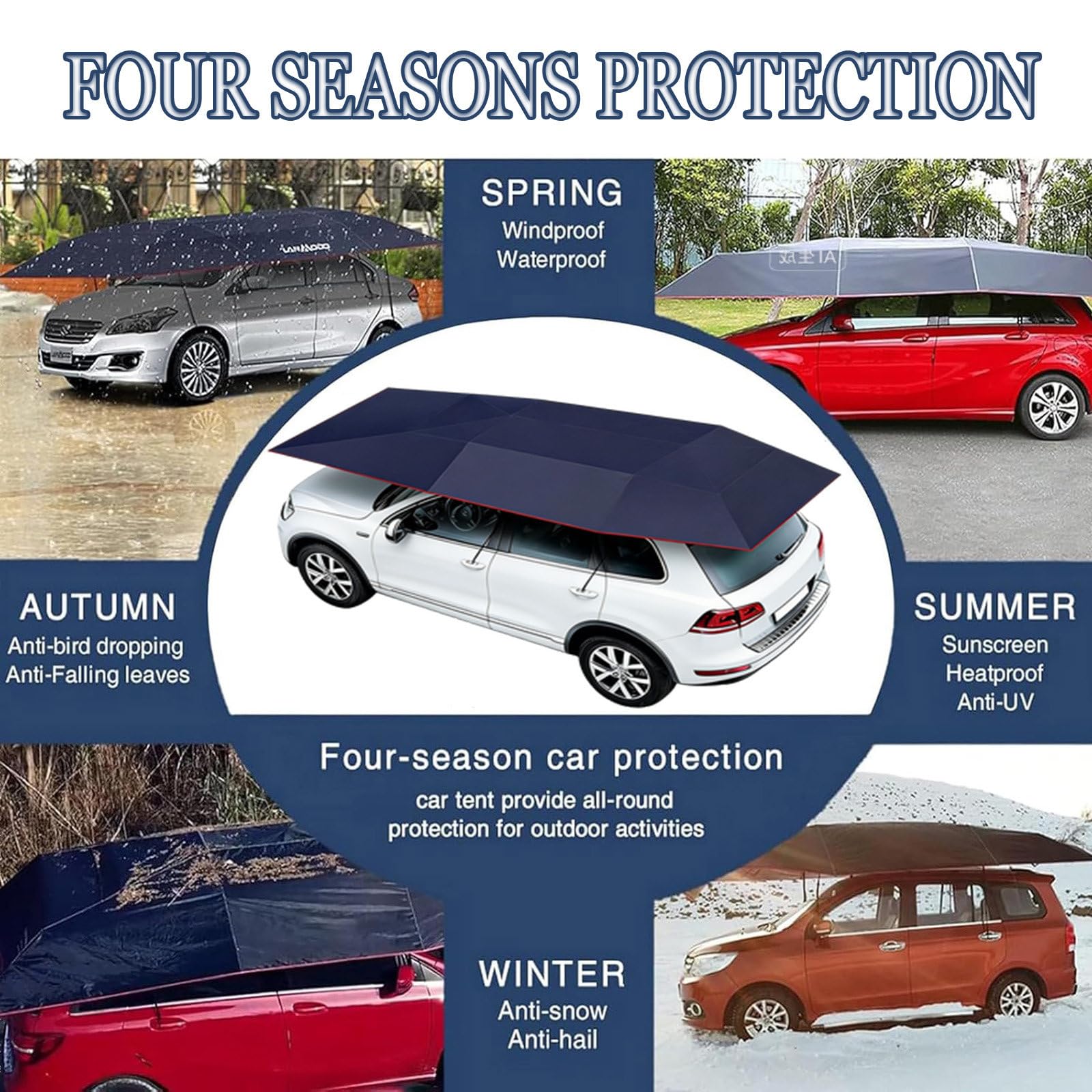 Tenda Universale per Auto,Tenda Copriauto Completamente Automatica con Telecomando e Borsa, Ombrello Portatile Pieghevole per Auto, per Berline, SUV, Monovolume 4.8mBlue