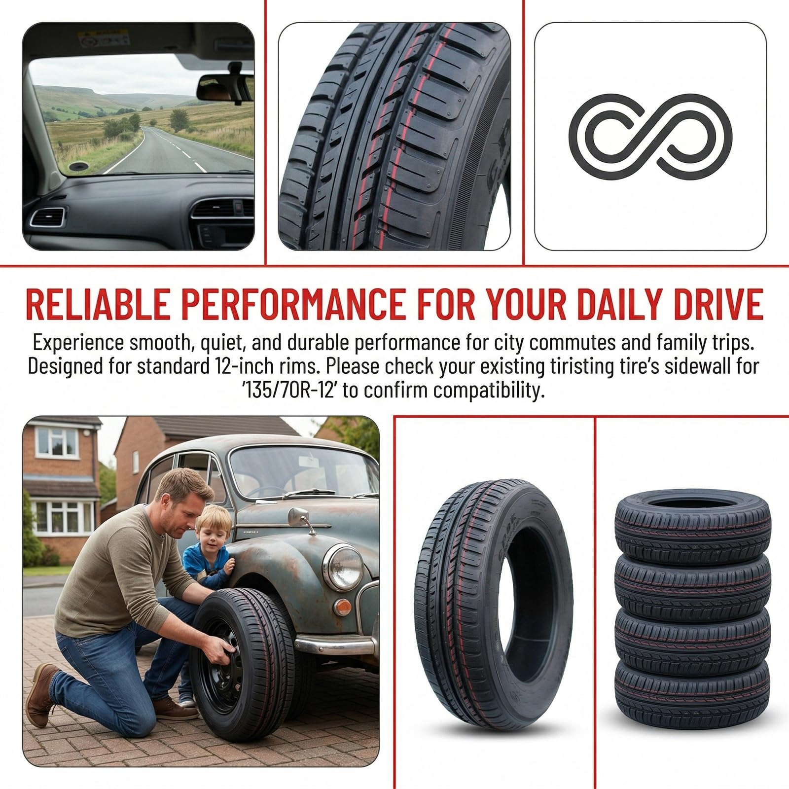4PC 135/70R-12 Opona Radialna dla Felgi 12 Cali 135/70R/12 Wytrzymała 65Q 250kPa 135 70R 12 dla Mikrosamochodu Niskoprędkościowego Pojazdu Elektrycznego