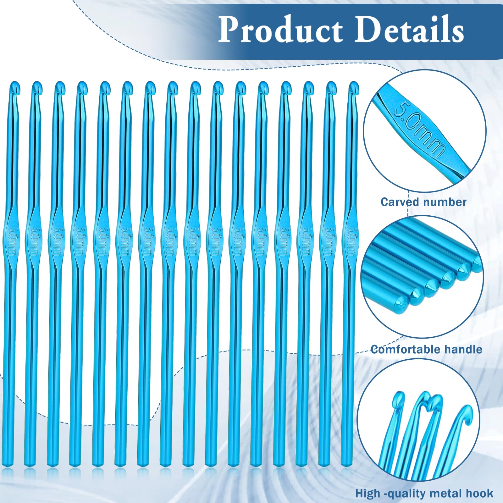 JJUNW 20 PCS Crochet Hooks, 5MM Aluminum Crochet Needle US Size H (Size 8), Blue Crochet Hooks Bulk for Craft Yarn Contribute to Beginners - 4
