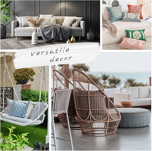 Miniatura 7 de TRENDIN Funda de almohada de sofá coral de 18 x 18 pulgadas, decoración marina marina cuadrada, funda de cojín de lino para sofá, decoración del