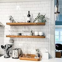 Vista 1 de URBANDI, Estantes flotantes rústicos, juego de 2, soporte oculto, madera maciza, resistente, estantes montados en la pared