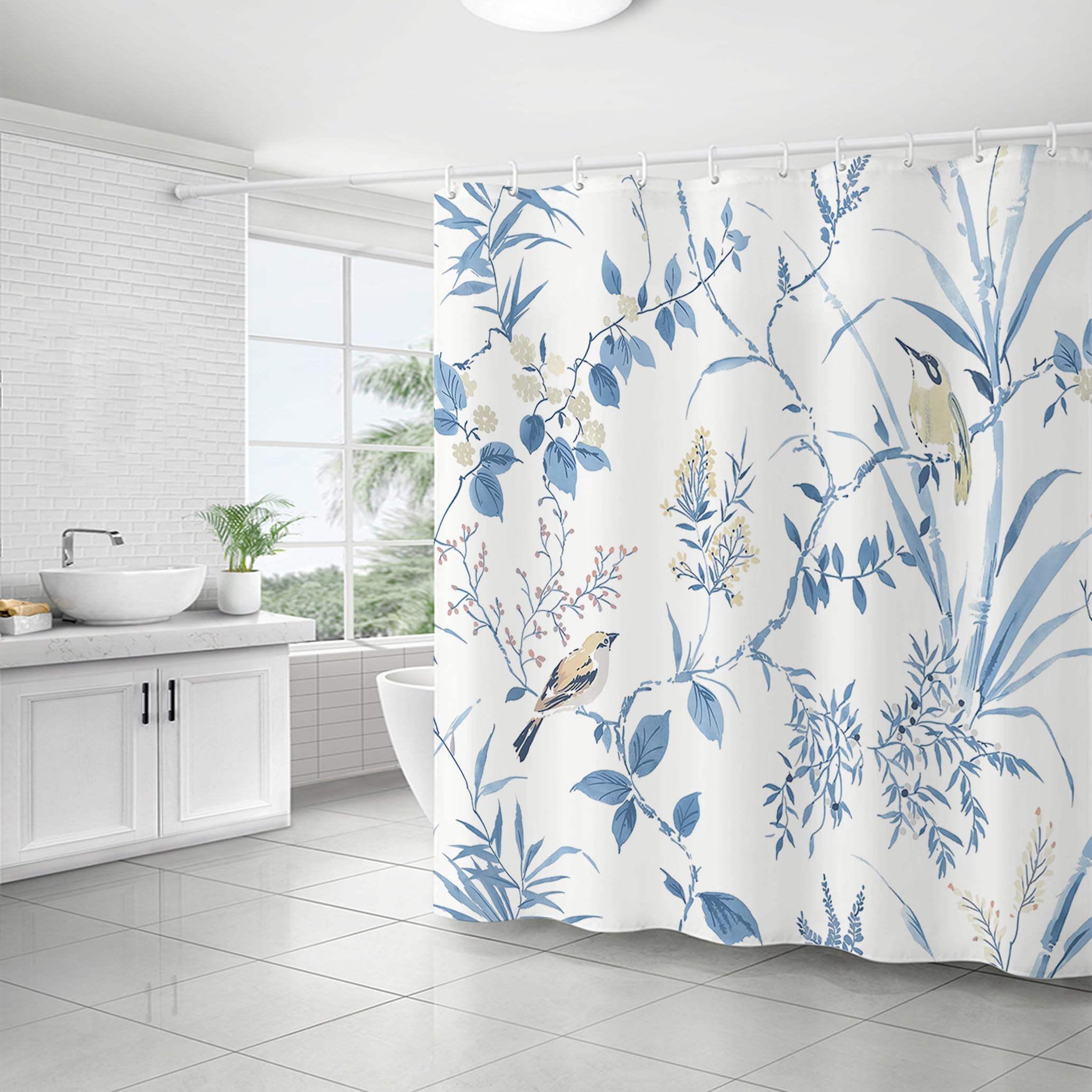 WELTRXE Shower Curtain Mould Proof Mildew Resistant, 183X183cm, Waterproof Polyester Fabric Shower Curtain with 12 Hooks