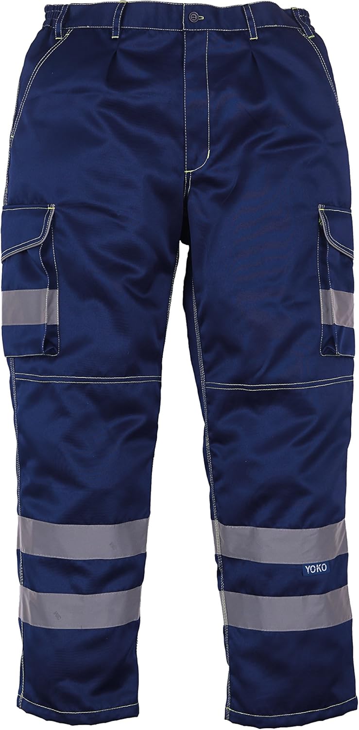 Hi vis polycotton cargo trousers with knee pad pockets (HV018T/3M)(Navy, 36R)