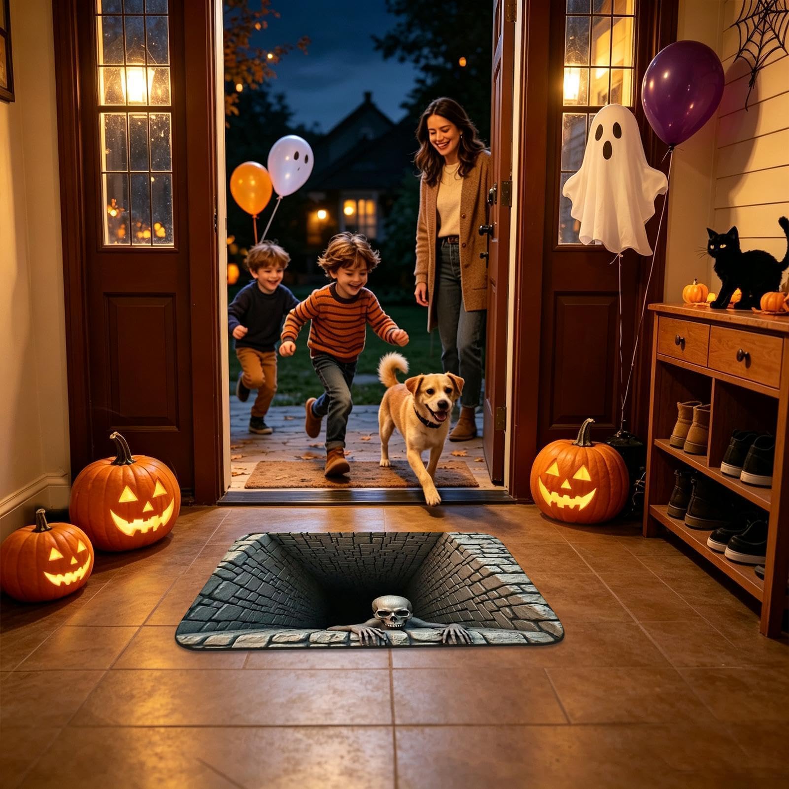 Tappeto Illusione 3D Tappetino Rettangolare Decorativo con Design 3D a Buco | Zerbino Antiscivolo Halloween per Ingresso Per Bagno Vasca Da Bagno Ingresso Casa Soggiorno Camera Da E Vacanza