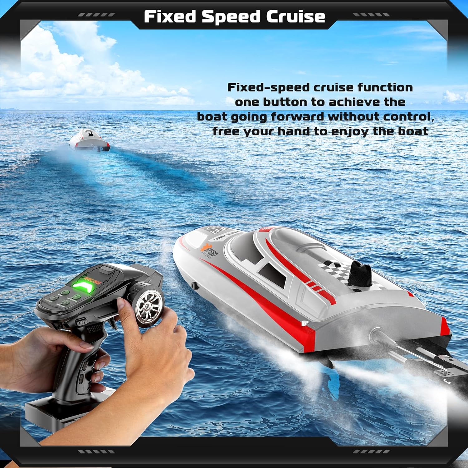 RC Boat, 2.4GHZ 30km/h RC Speed Boat with 390 Motor, Water Cooling System, Low Power Reminder, Auto Self-Righting, Off Water Sensing Water Play Toy Gift for s s