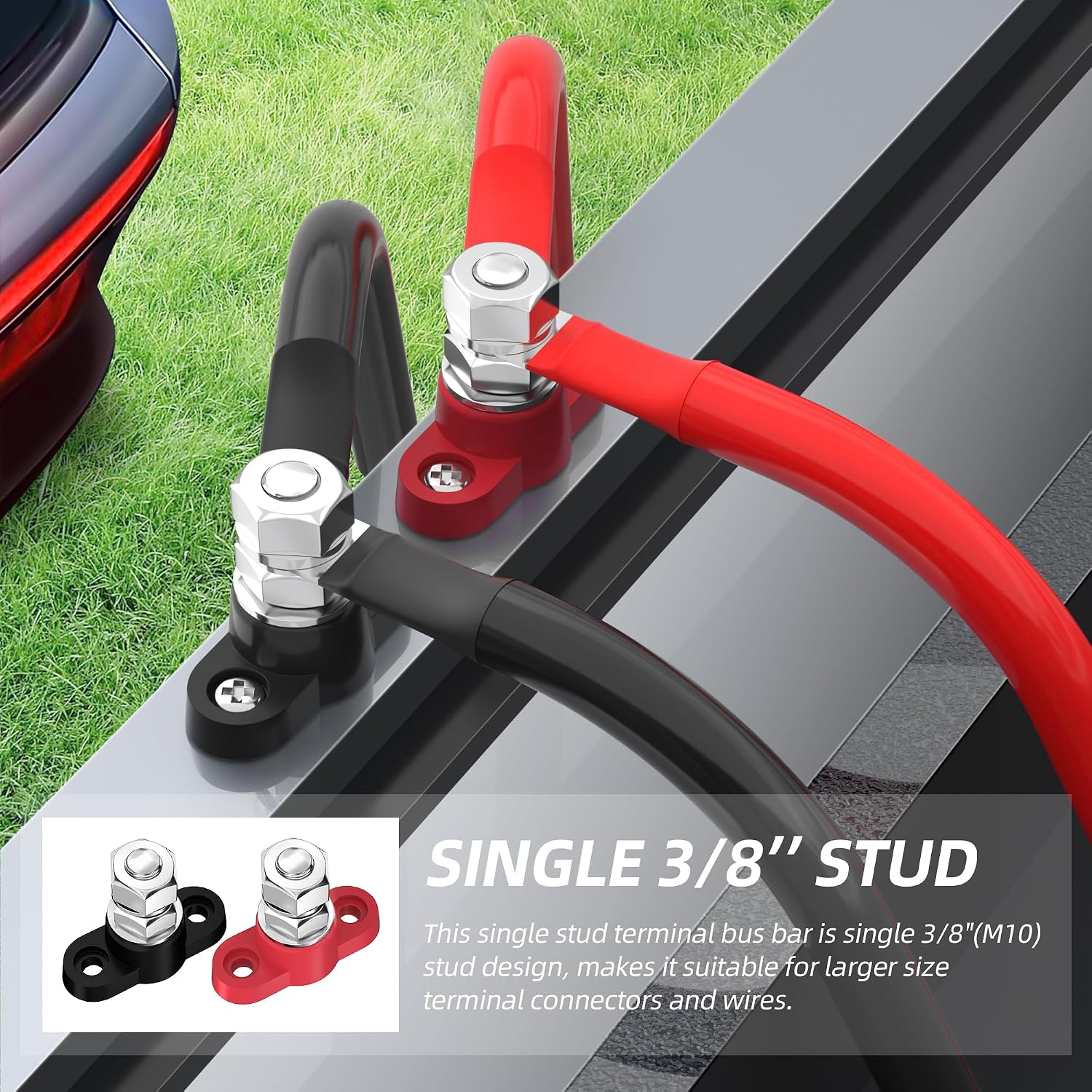 Joinfworld Power Distribution Block 12V 3/8" Single Stud Bus Bar M10 Insulated Battery Post Junction Block for Marine Boat Automotive - Positive&Negative