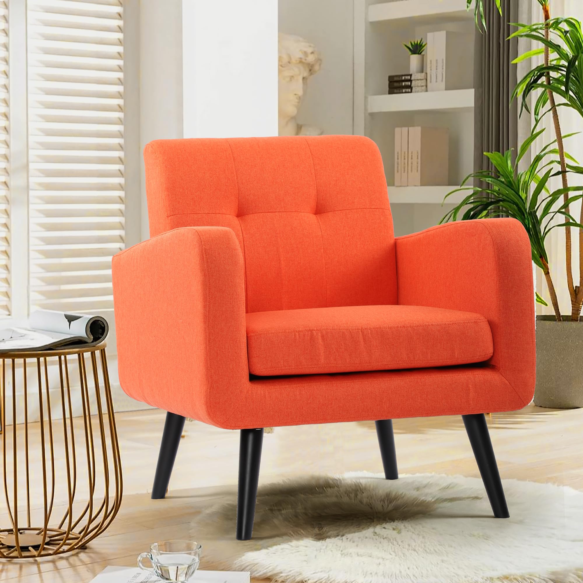 LSSPAID Mid Century Accent Chairs Set of 1, Living Room Chairs Modern Fabric Chairs Arm Chairs for Living Room, Orange