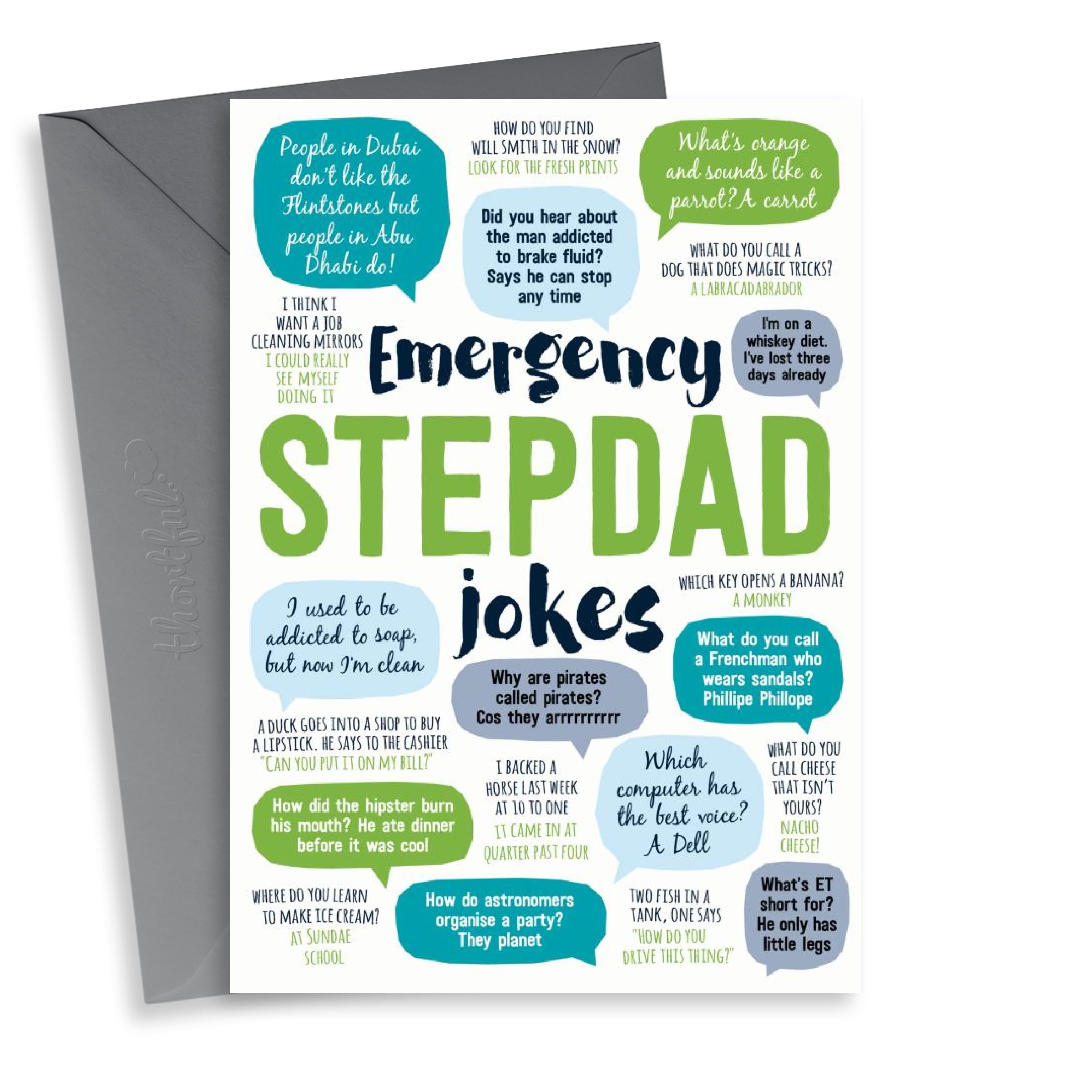 Funny Typography Fathers Day Card - Step Dad - Jokes - Emergency Stepdad Jokes