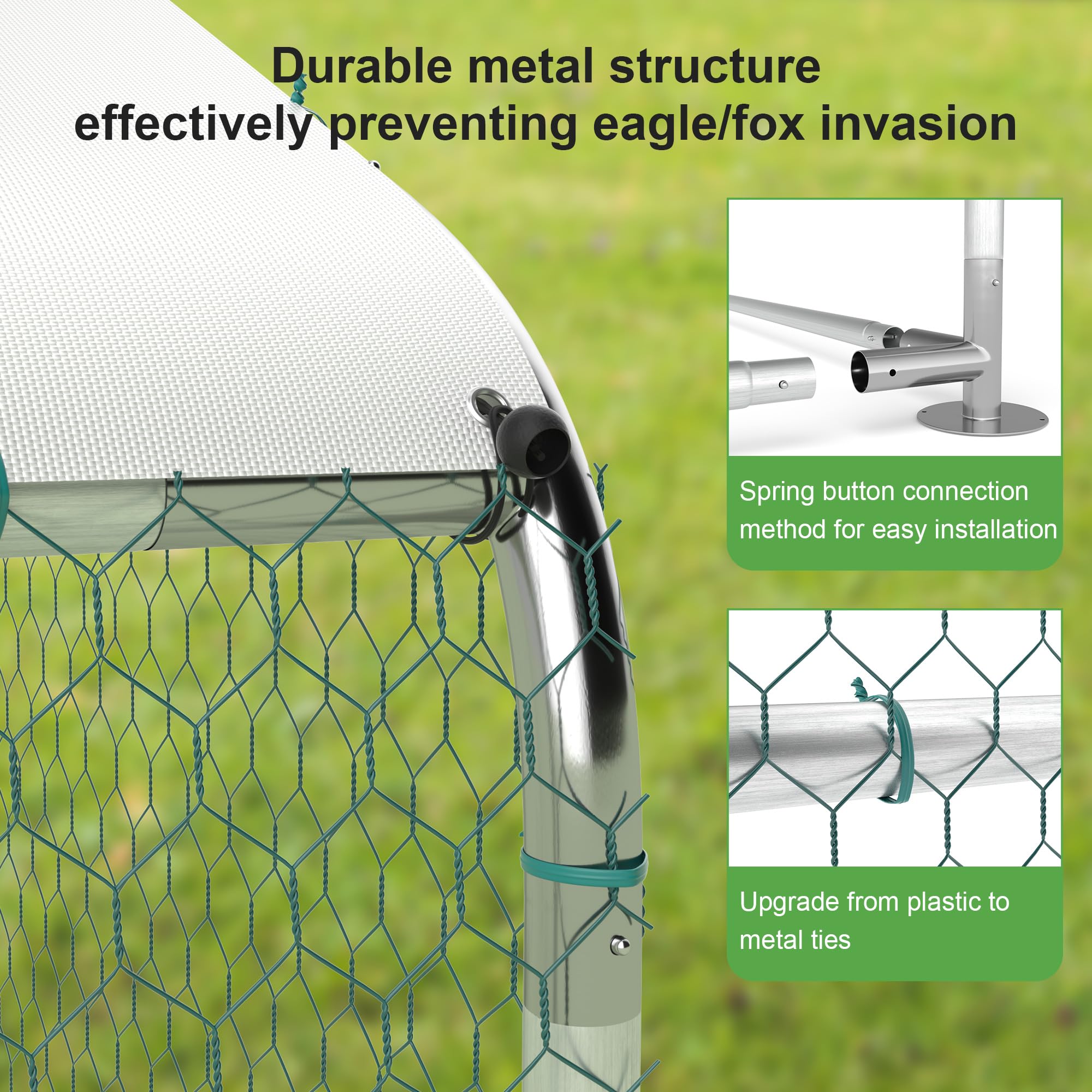 Grand poulailler en métal, 3 x 3 x 2 m, cage à volaille avec porte verrouillable, poulailler avec housse imperméable et anti-UV pour extérieur